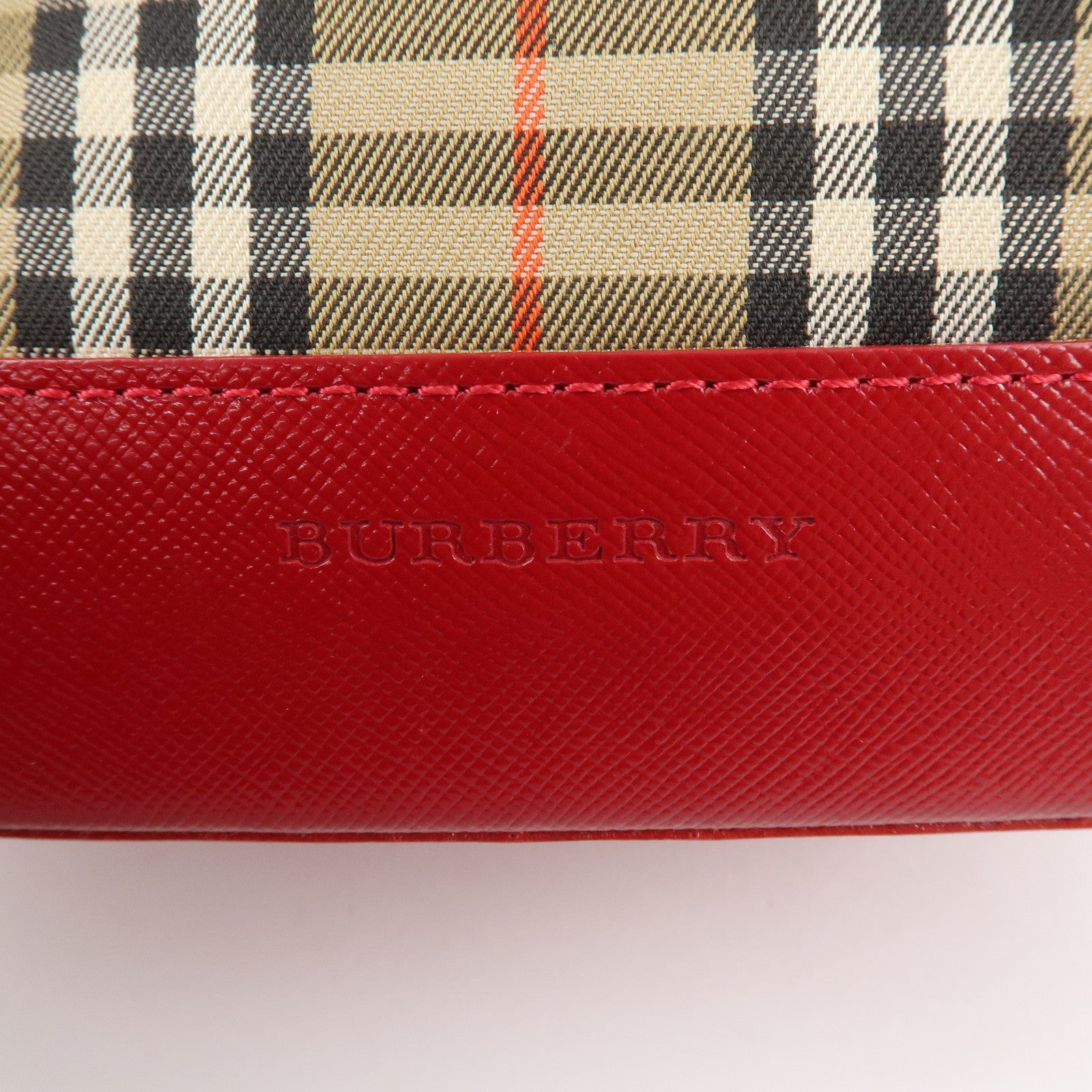 BURBERRY Nova Plaid Canvas Leather Shoulder Bag Hand Bag Red Used