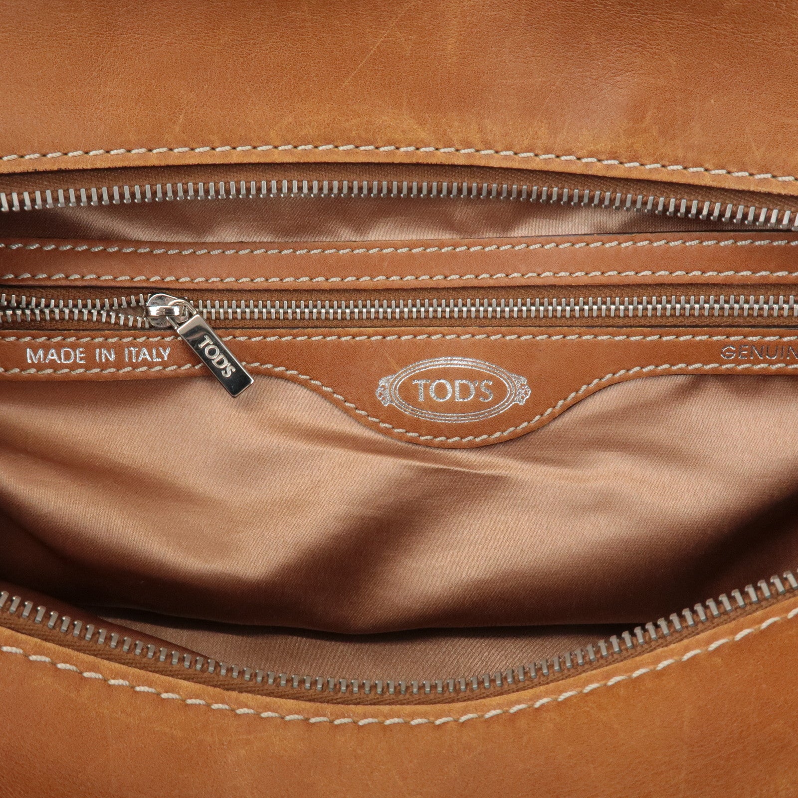 TOD'S Leather 2Way Bag Hand Bag Brown Used