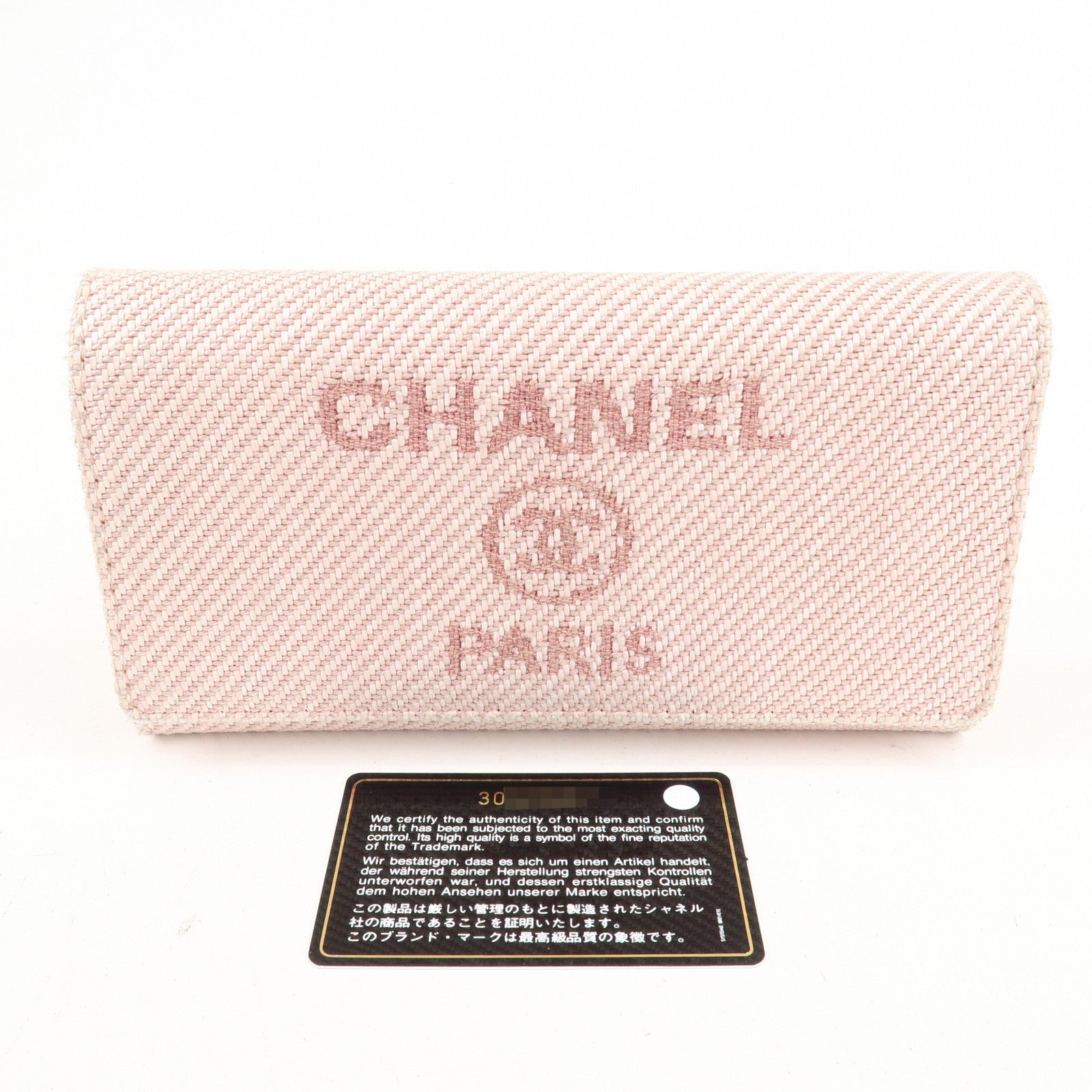 CHANEL Deauville Canvas Bi-fold Long Wallet Pink A80056 Used