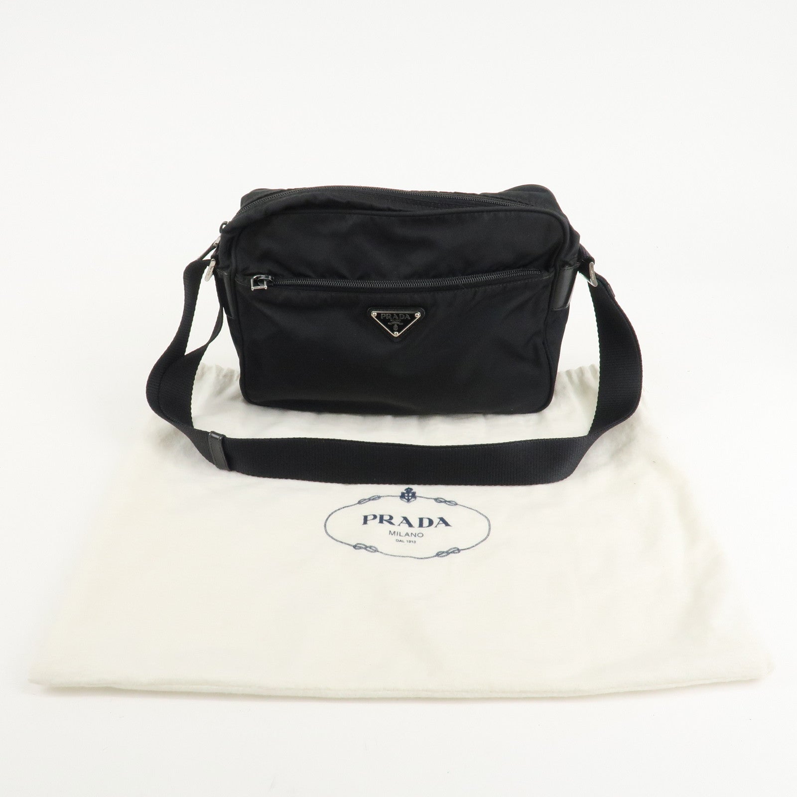 PRADA Logo Nylon Leather Shoulder Bag Crossbody Bag Black Used