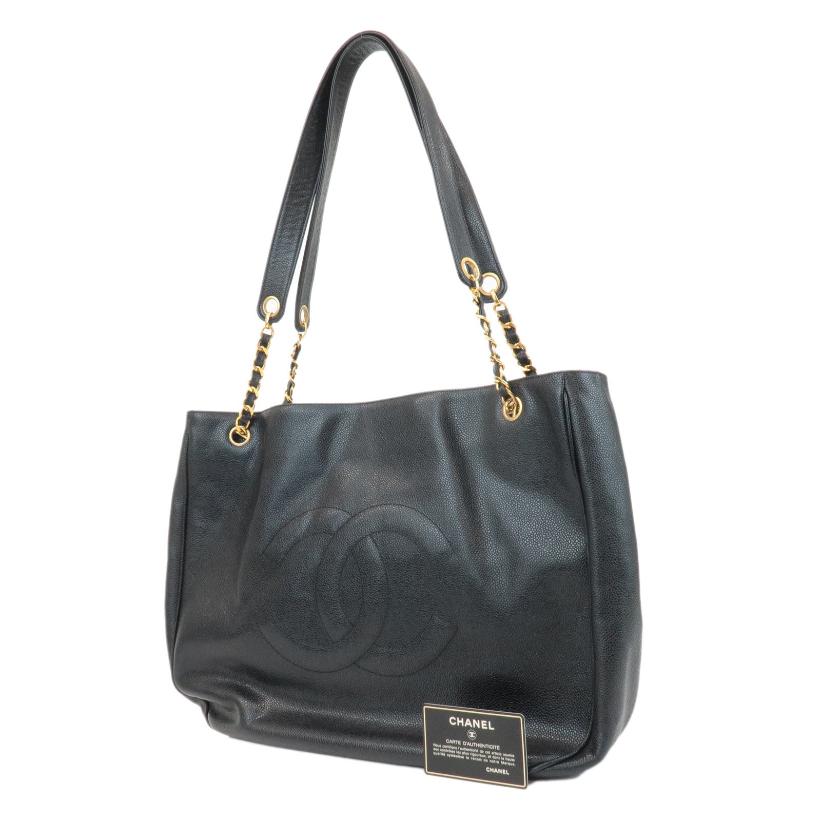 CHANEL COCO Mark Caviar Skin Chain Shoulder Bag Gold Hardware Used