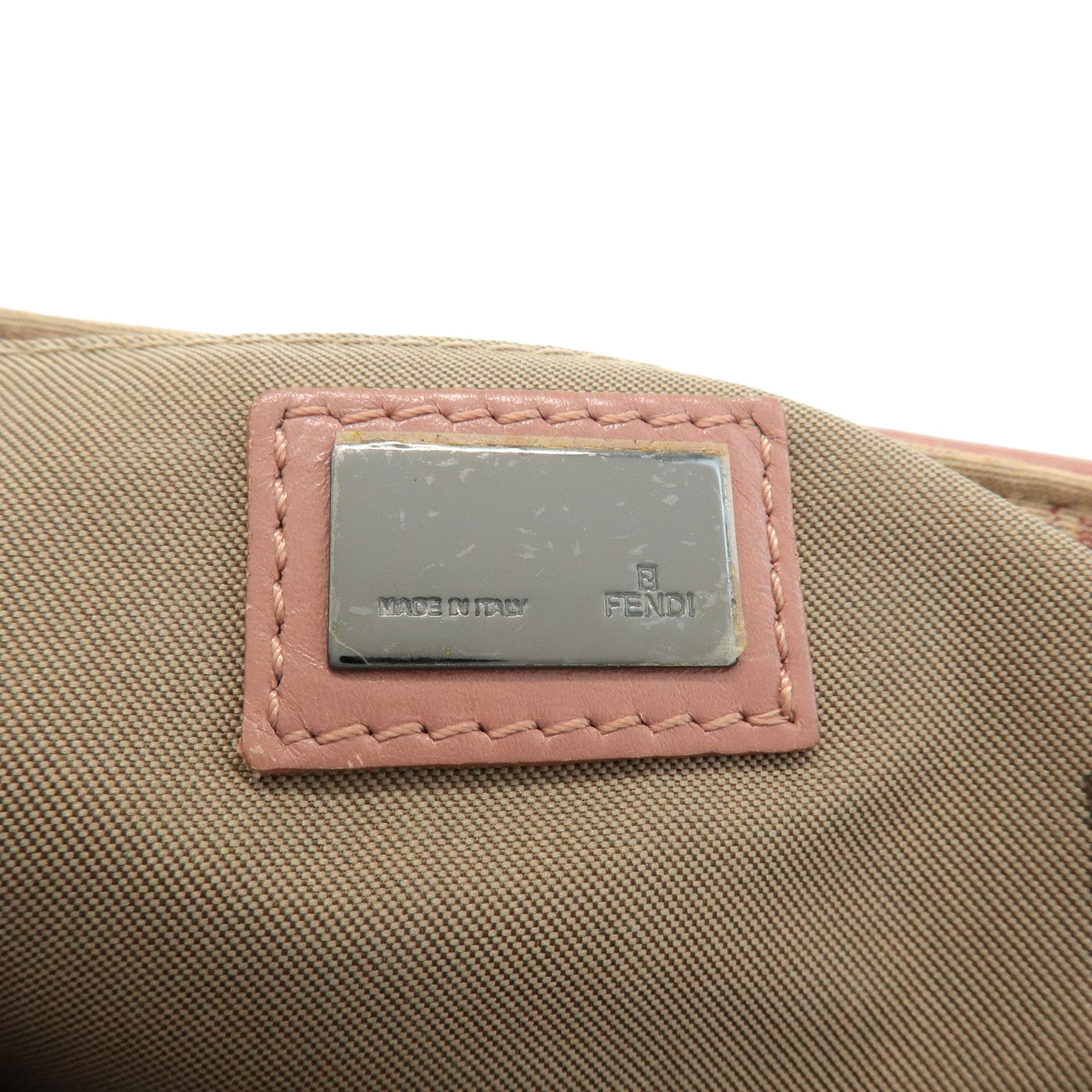 FENDI Zucchino Canvas Leather Shoulder Bag Beige Pink 8BR282 Used