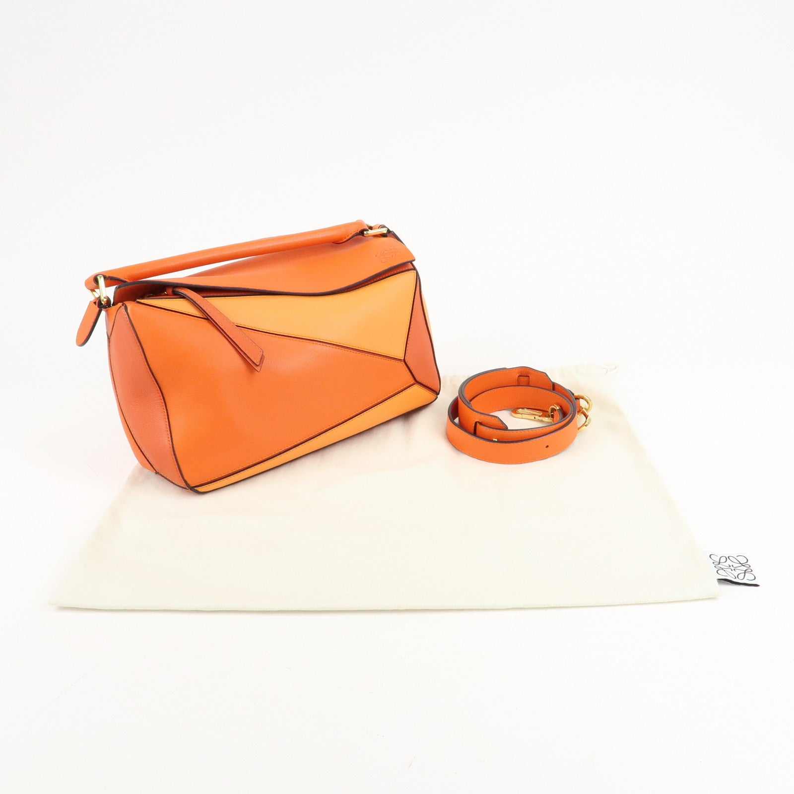 LOEWE Leather Puzzle Bag Medium 2Way Bag Shoulder Bag Orange Used