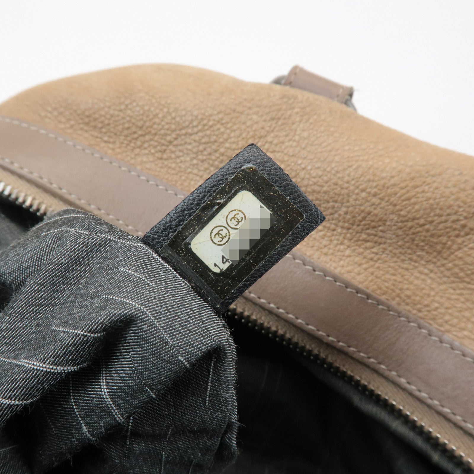 CHANEL COCO Mark Leather Boston Bag Brown Silver Hardware Used