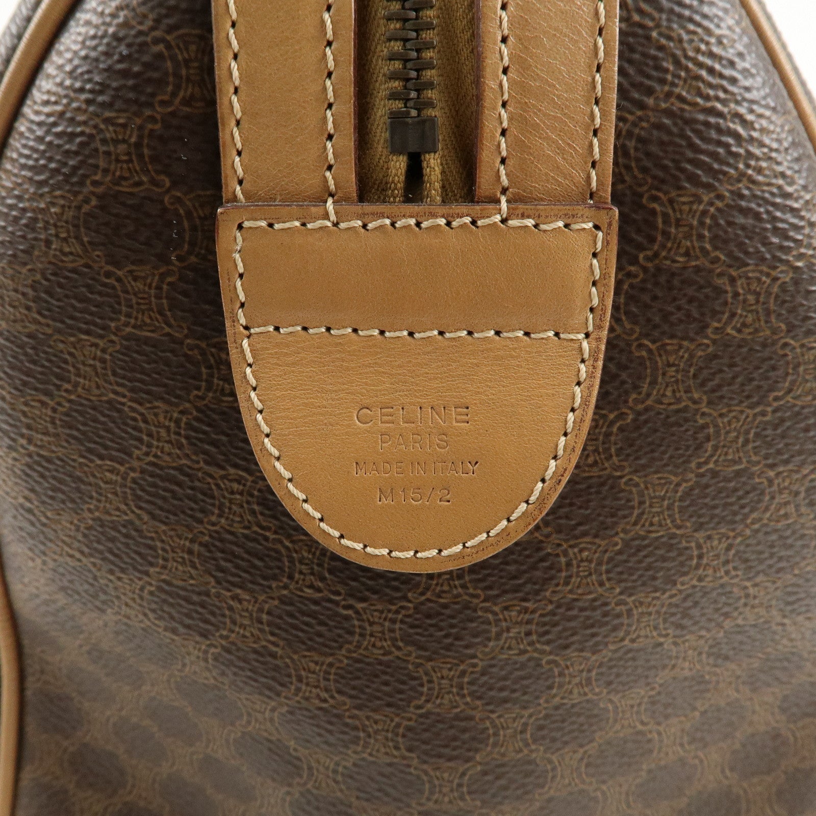 CELINE Macadam PVC Leather Boston Bag Hand Bag Brown Used