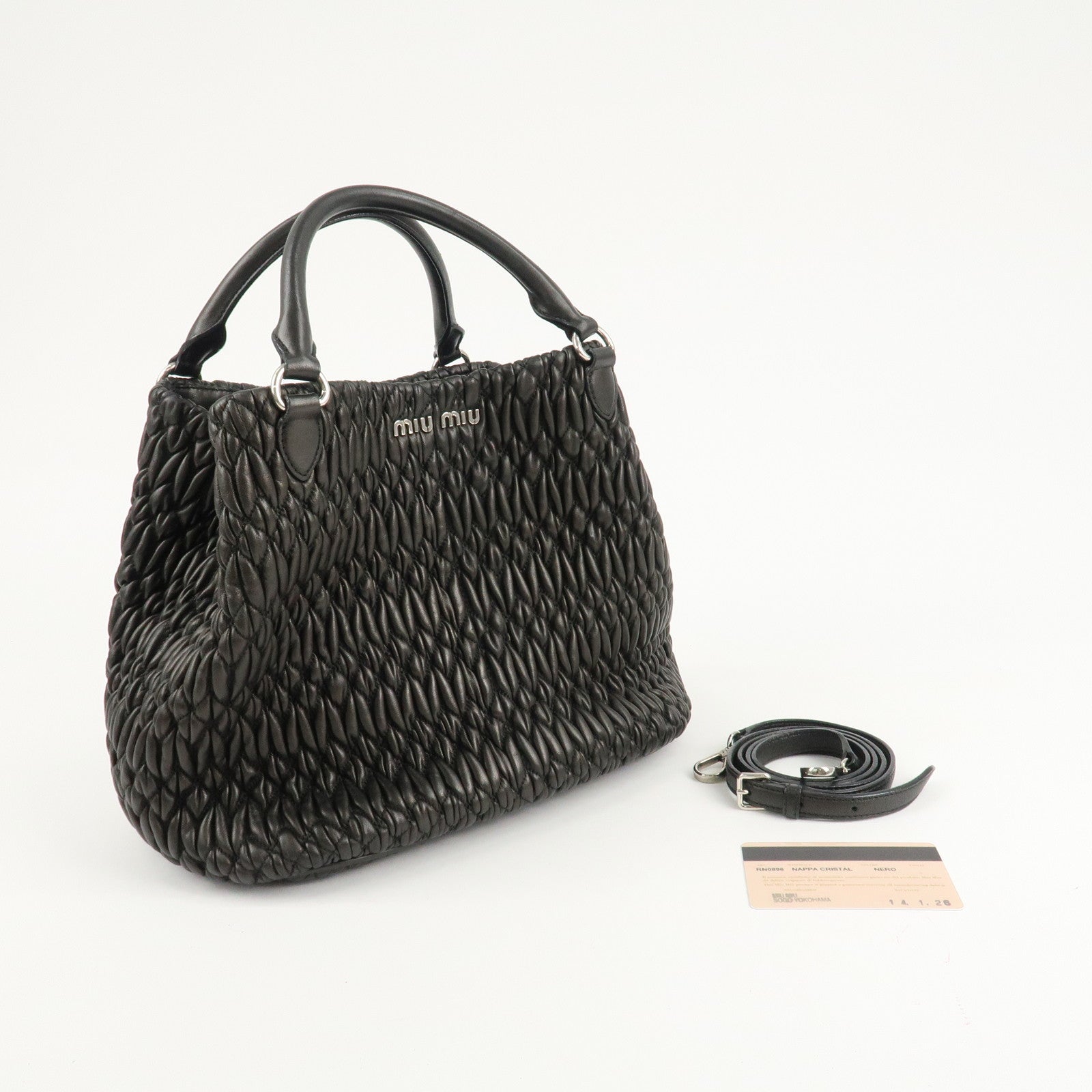 MIU MIU Matelasse Leather 2WAY Bag Hand Bag Black RN0896 Used