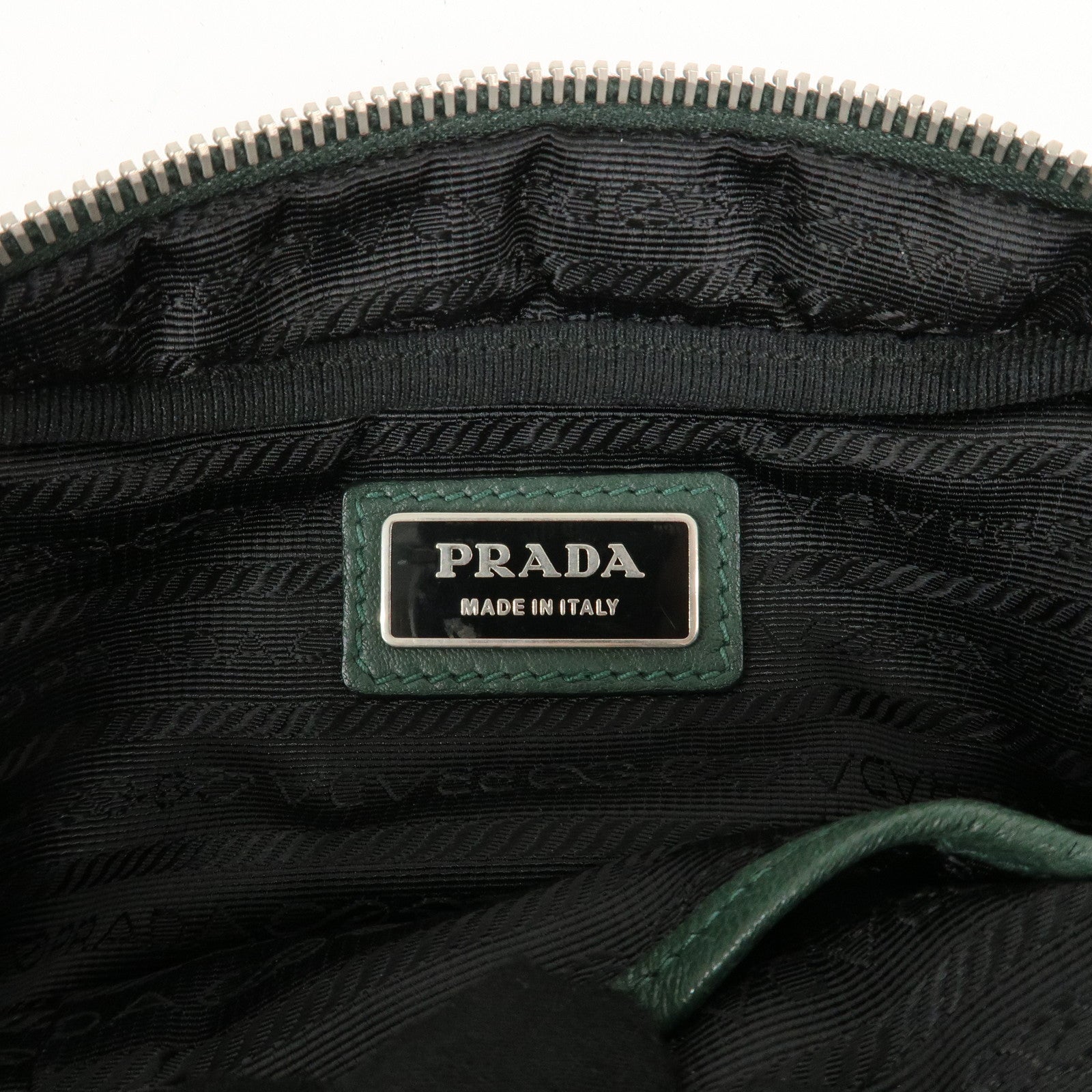 PRADA Logo Leather Ribbon Shoulder Bag Green BP0166 Used
