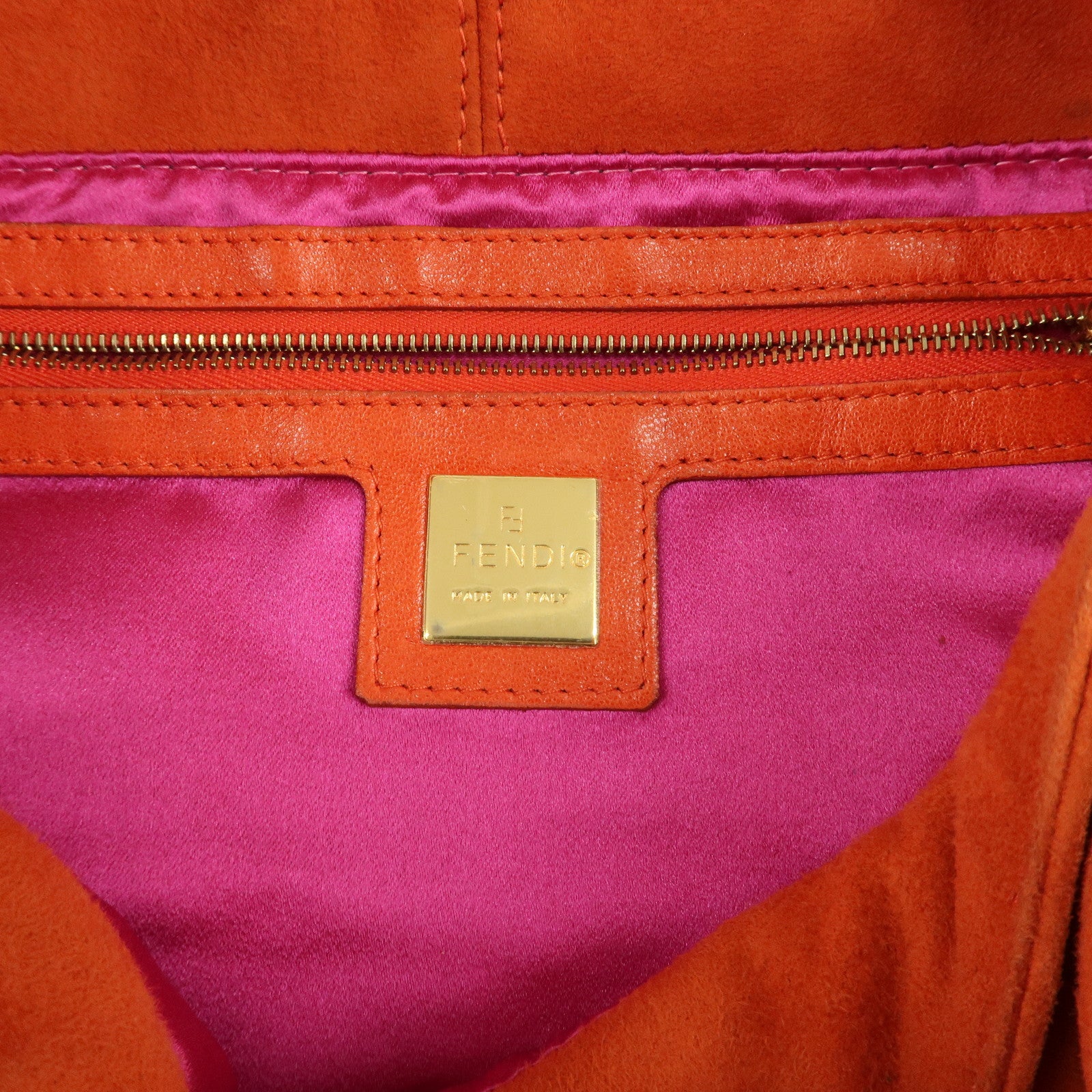 FENDI Mamma Baguette Suede Leather Shoulder Bag Orange 26325 Used