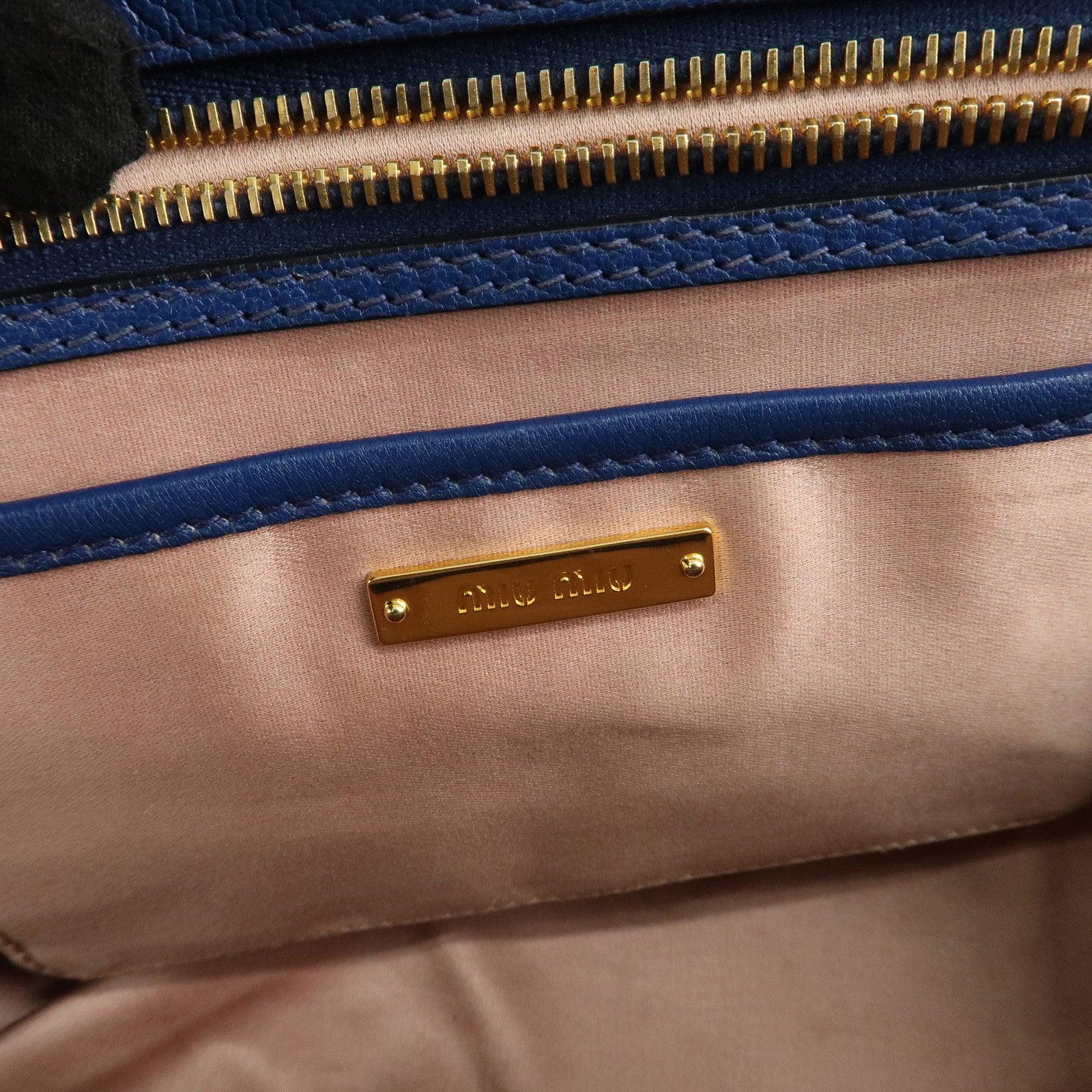 MIU MIU Leather 2Way Shoulder Bag Hand Bag Blue Gold HDW Used