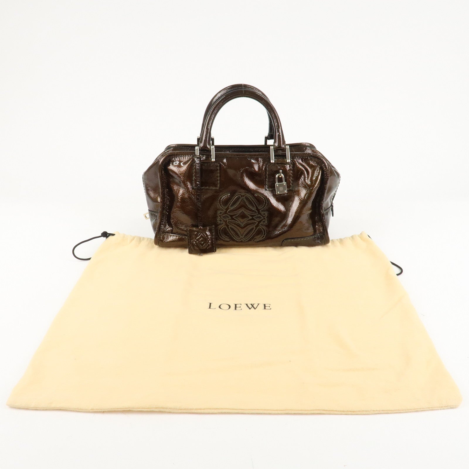 LOEWE Anagram Patent Leather Amasona28 Hand Bag Bronze Used