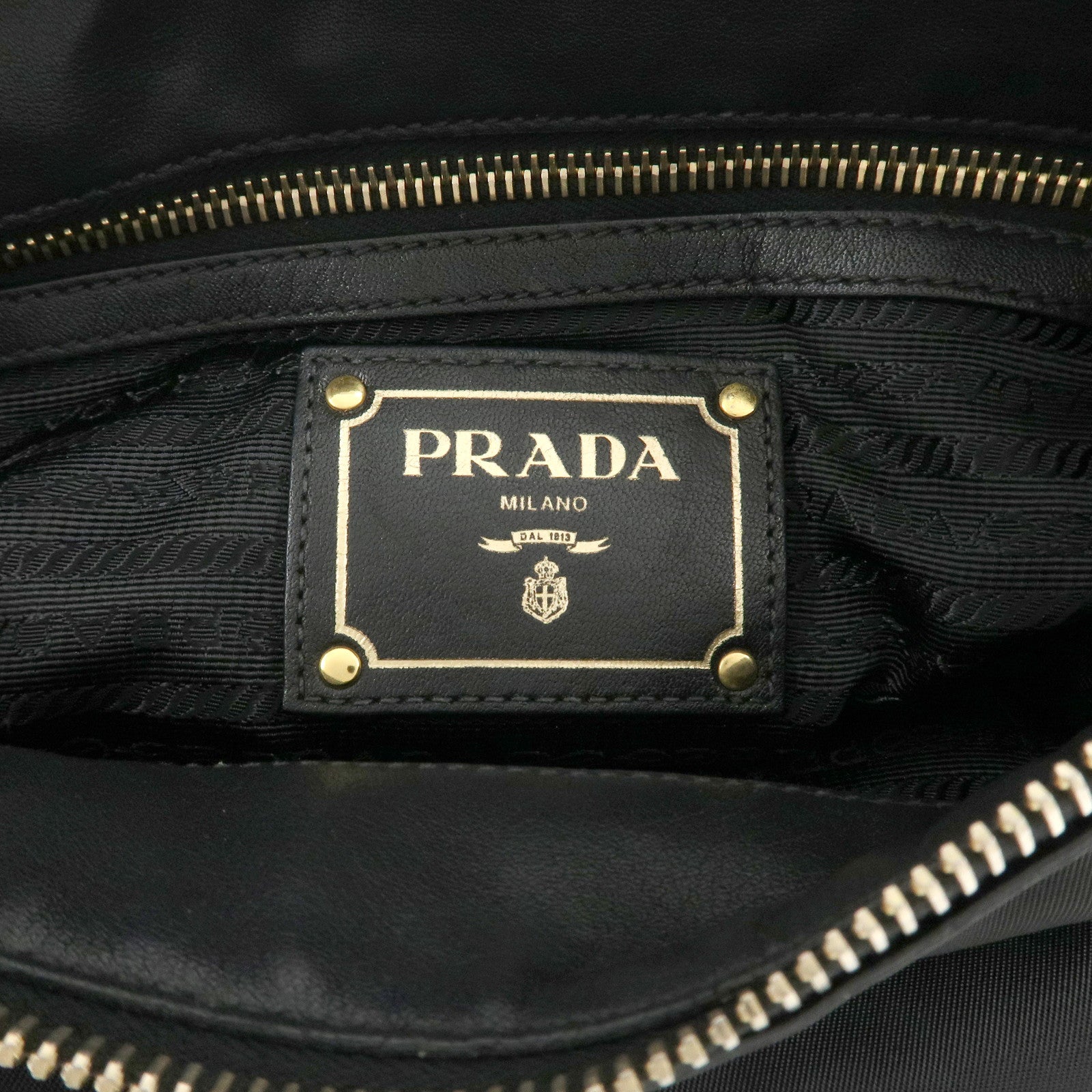 PRADA Nylon Leather Shoulder Bag Black Gold Hardware Used