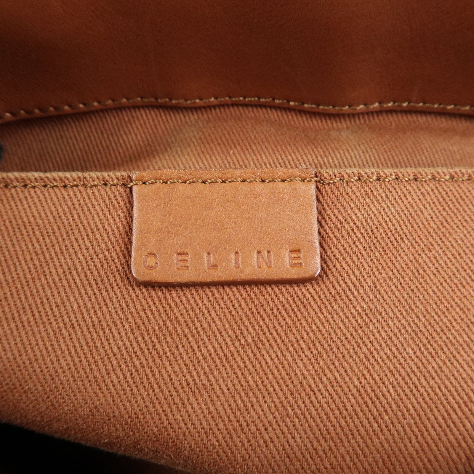 CELINE Leather Triomphe Button Boogie Bag Macadam Engraved Brown Used