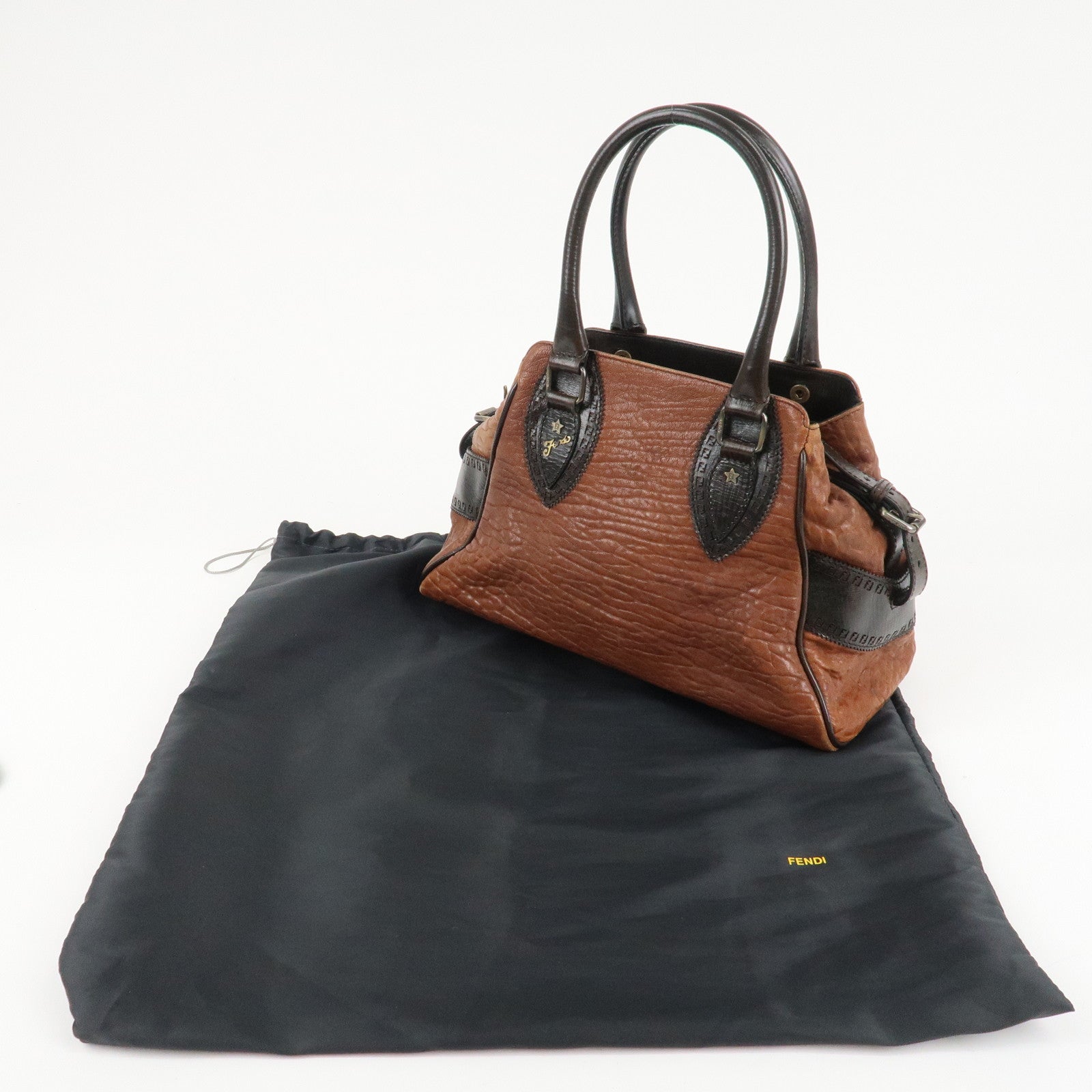 FENDI Ethnico Zucca Canvas Leather Tote Bag Brown 8BN157 Used