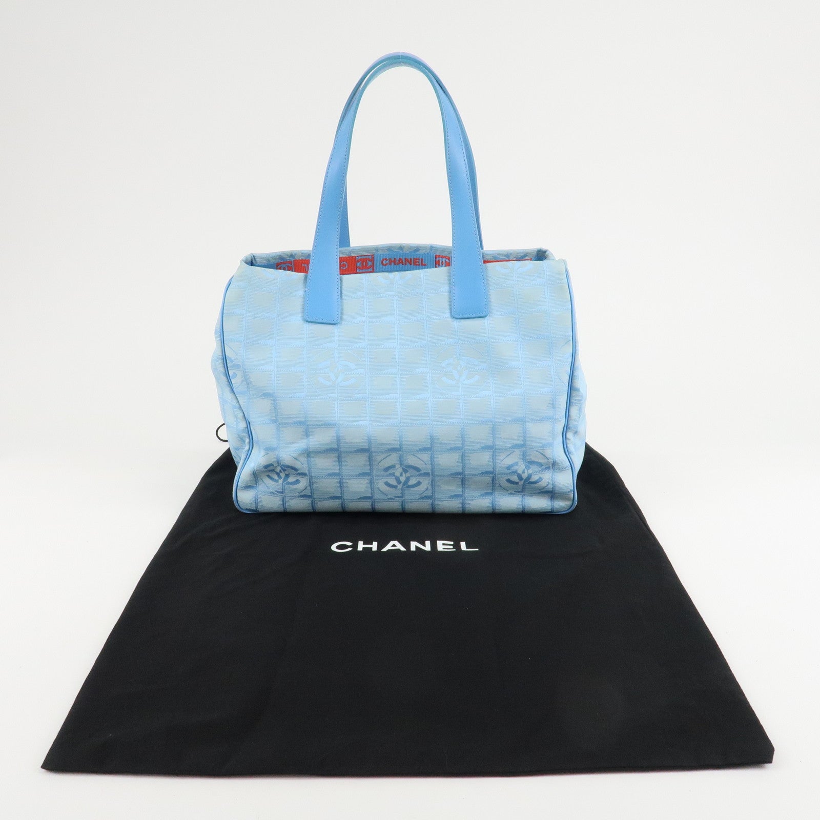 CHANEL New Travel Line Nylon Jacquard Leather Tote Bag MM A15991 Used