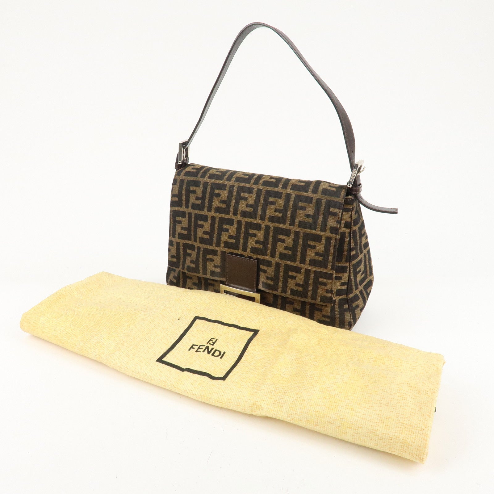 FENDI Mamma Baguette Zucca Canvas Leather Shoulder Bag 26325 Used