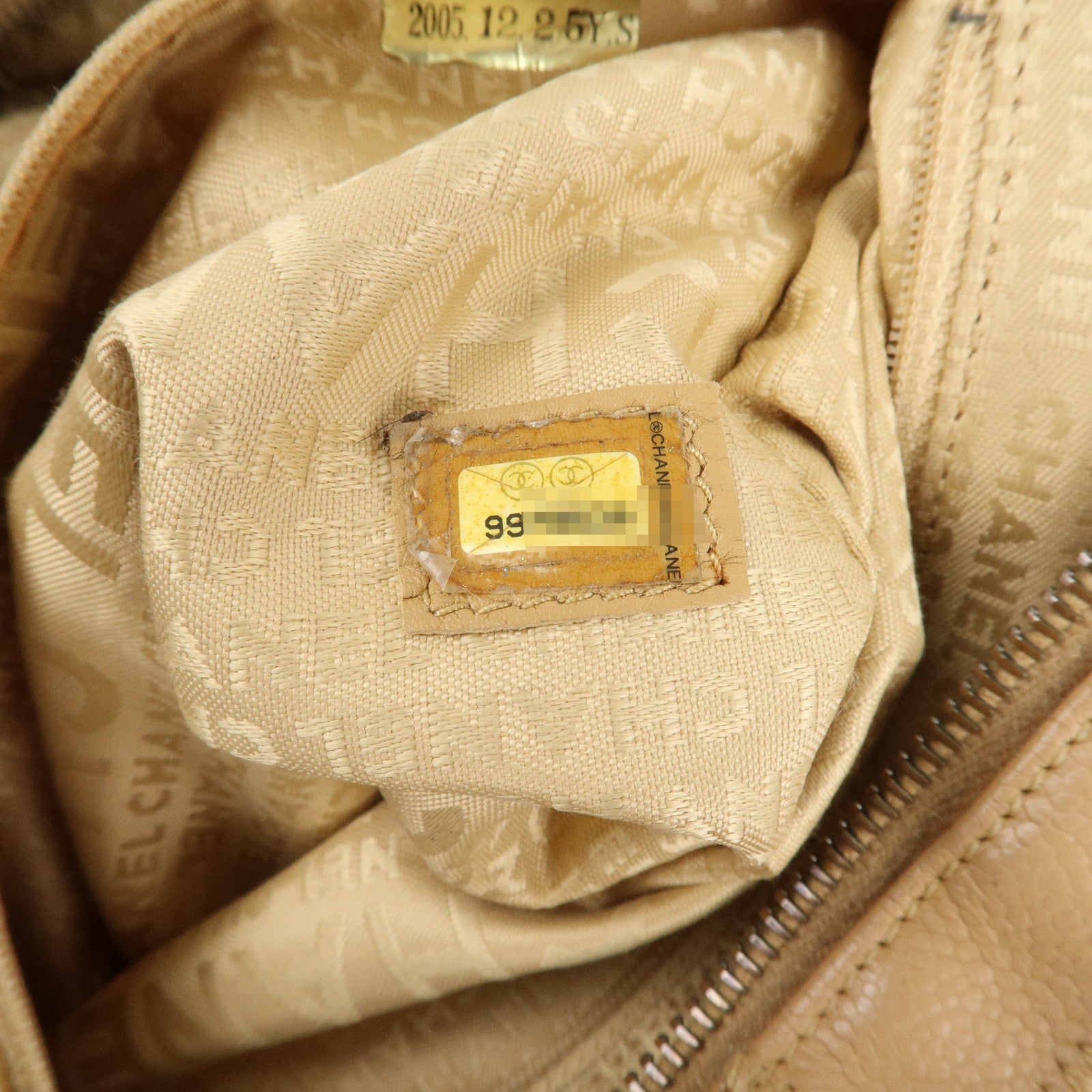 CHANEL Chocolate Bar Caviar Skin Mini Boston Bag Beige A26135 Used