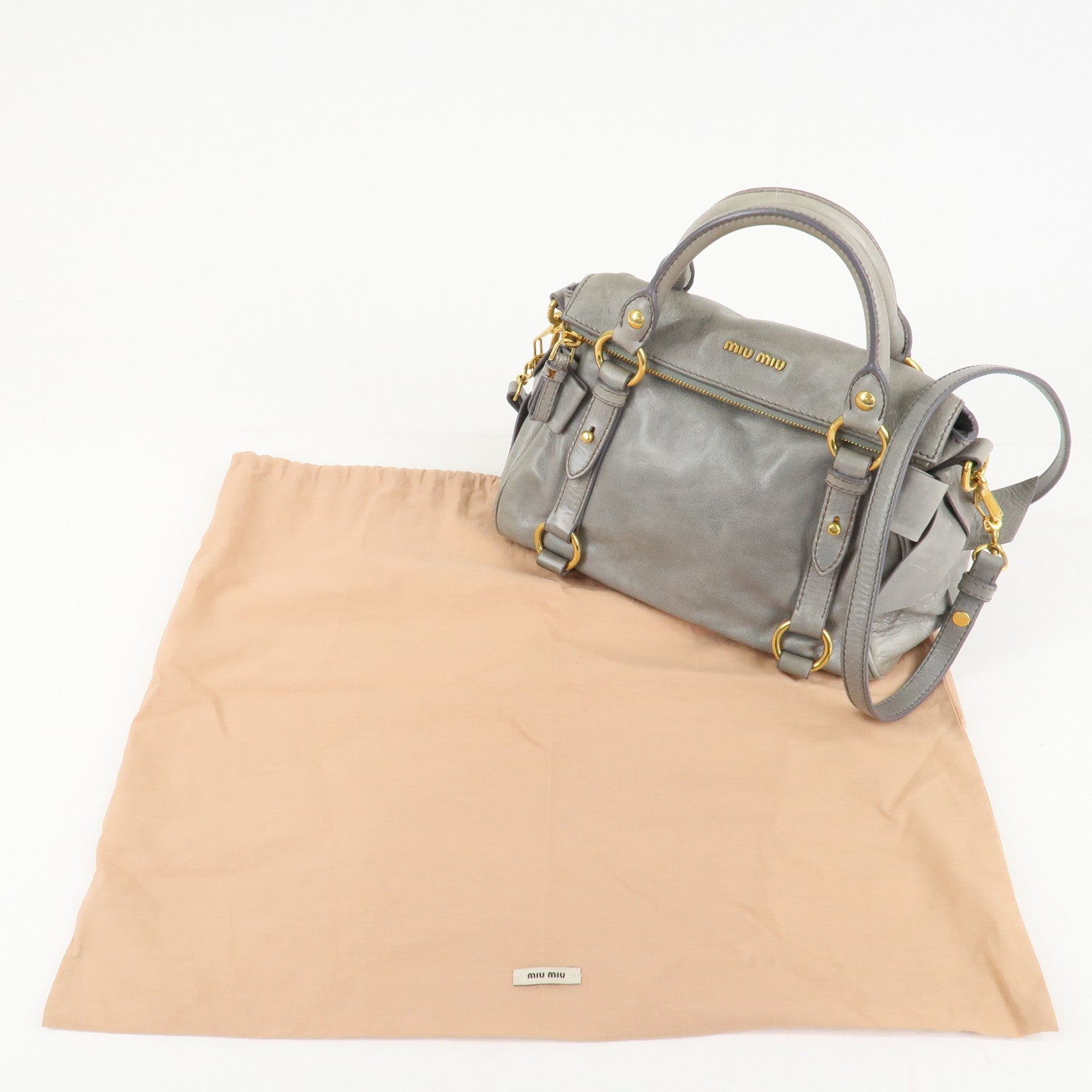 MIU MIU Leather 2Way Bag Hand Bag Shoulder Bag Light Blue Gold HDW Used