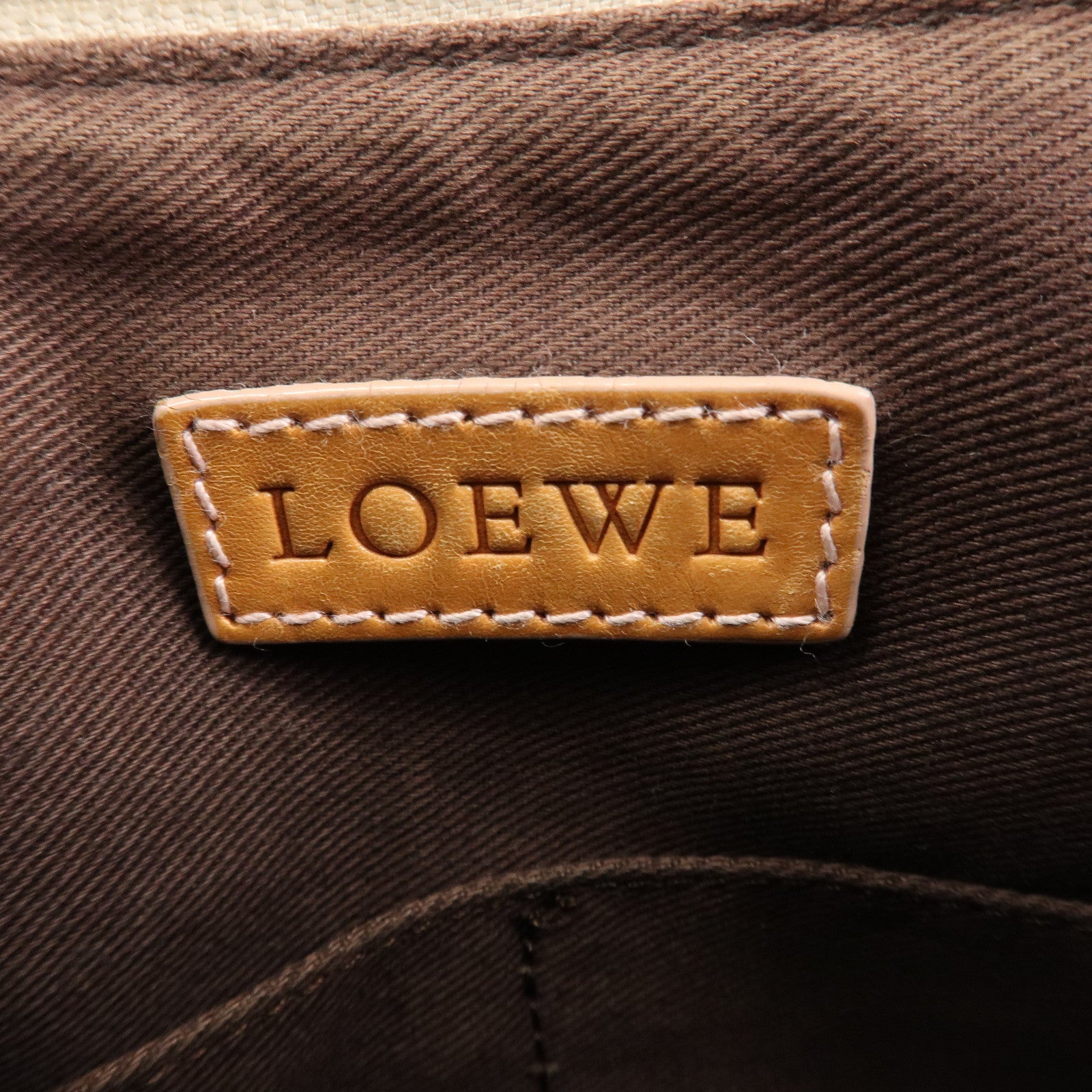 LOEWE Anagram Canvas Leather Shoulder Bag Boston Bag Beige Brown Used