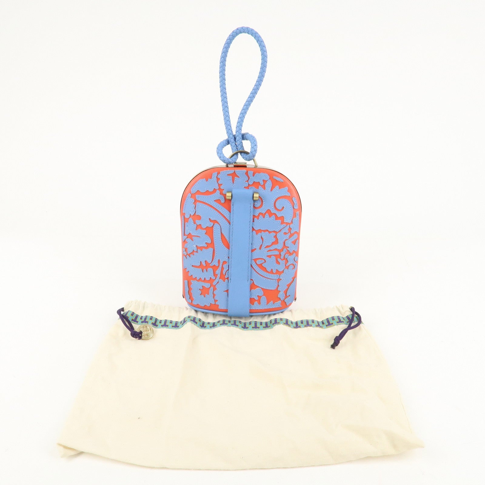 Tory Burch Leather Clutch Bag Hand Bag Gold Hardware Blue Red Used