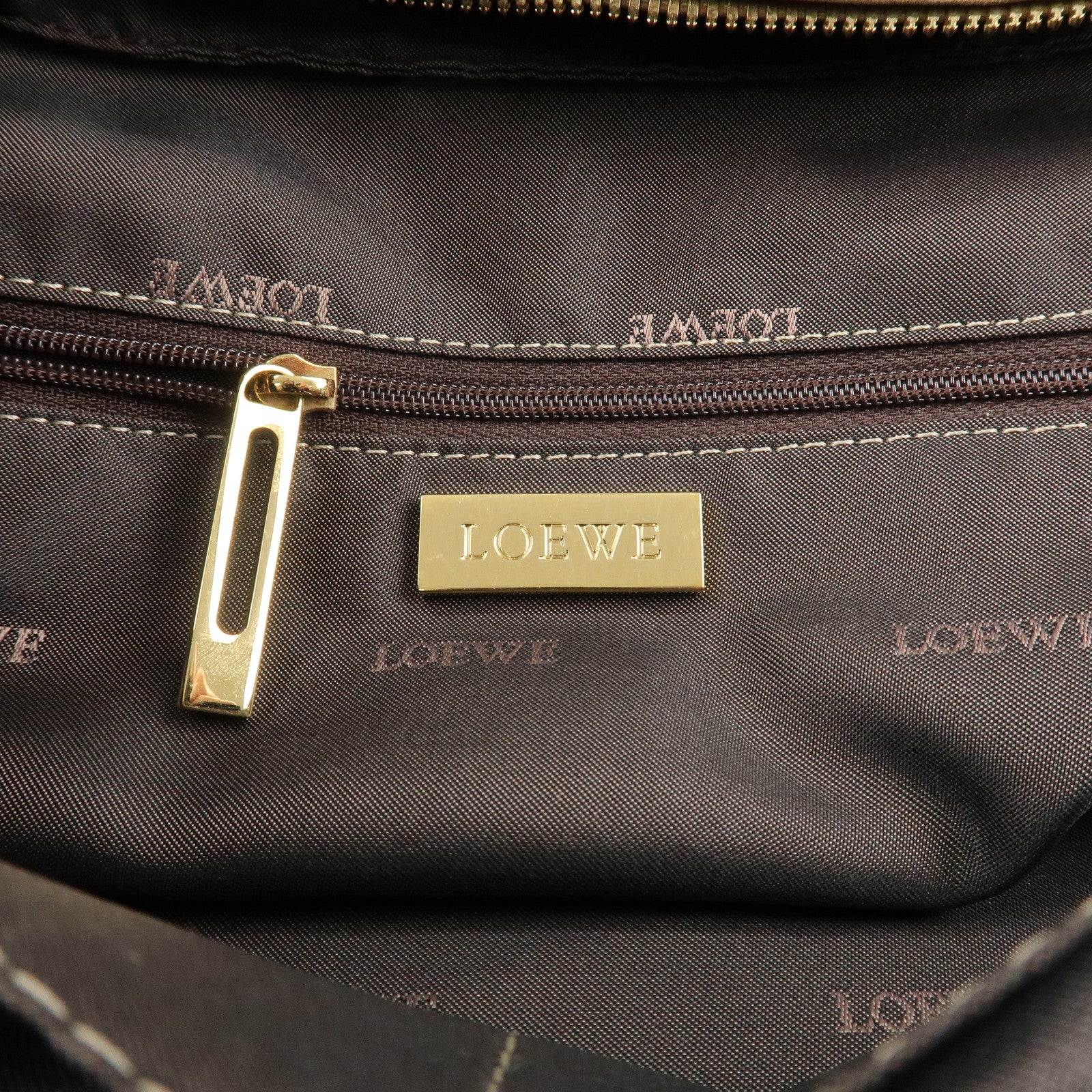 LOEWE Anagram Leather Amazona 28 Hand Bag Boston Bag Gold Used
