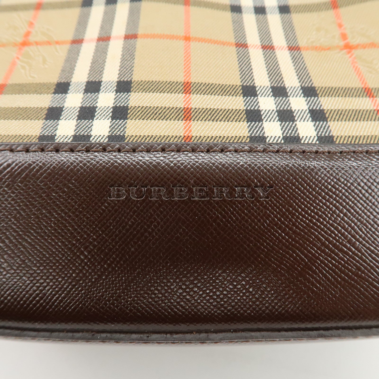 BURBERRY Nylon Leather Nova Plaid Shoulder Hand Bag Beige Black Used