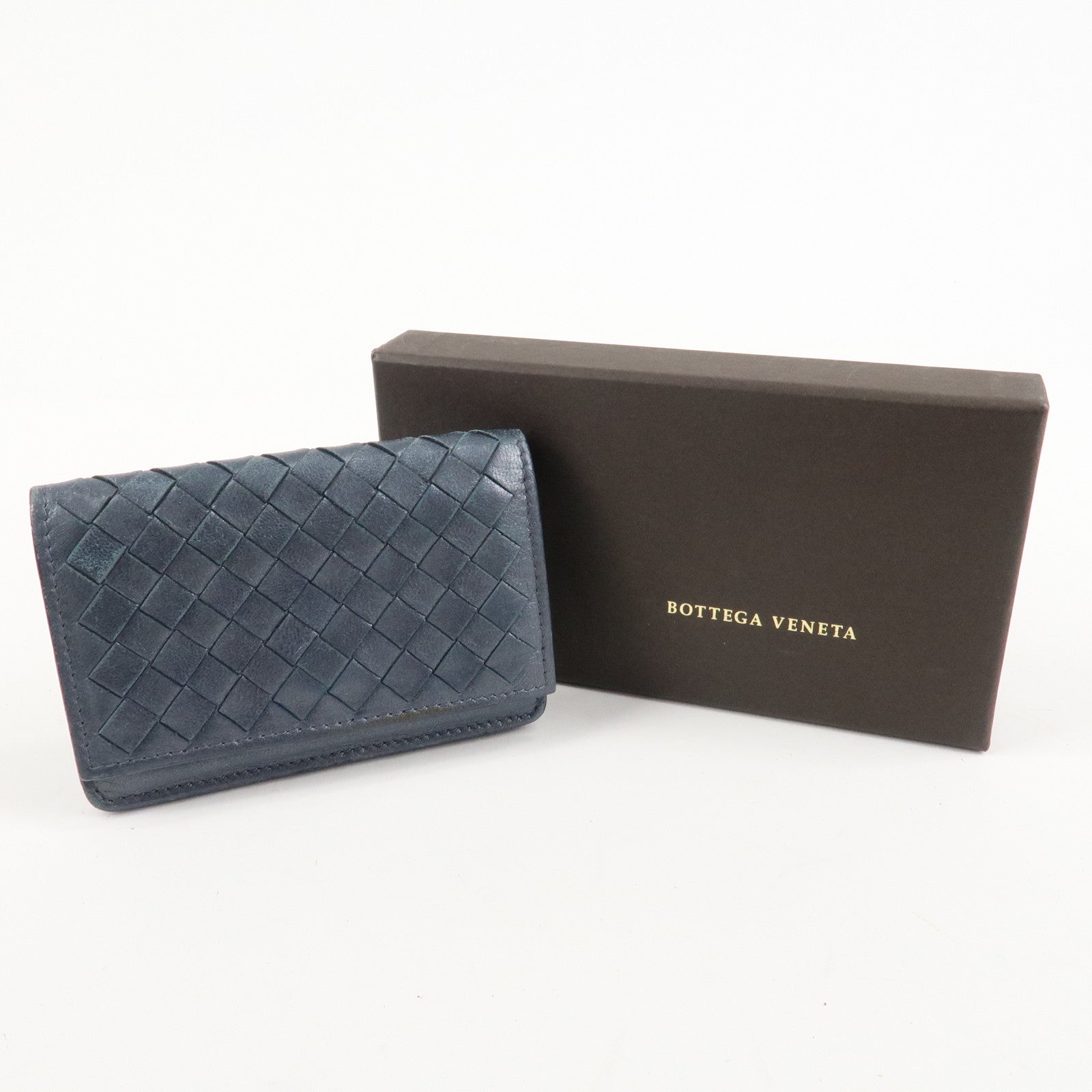 BOTTEGA VENETA Intrecciato Leather Card Case Gray 133945 Used