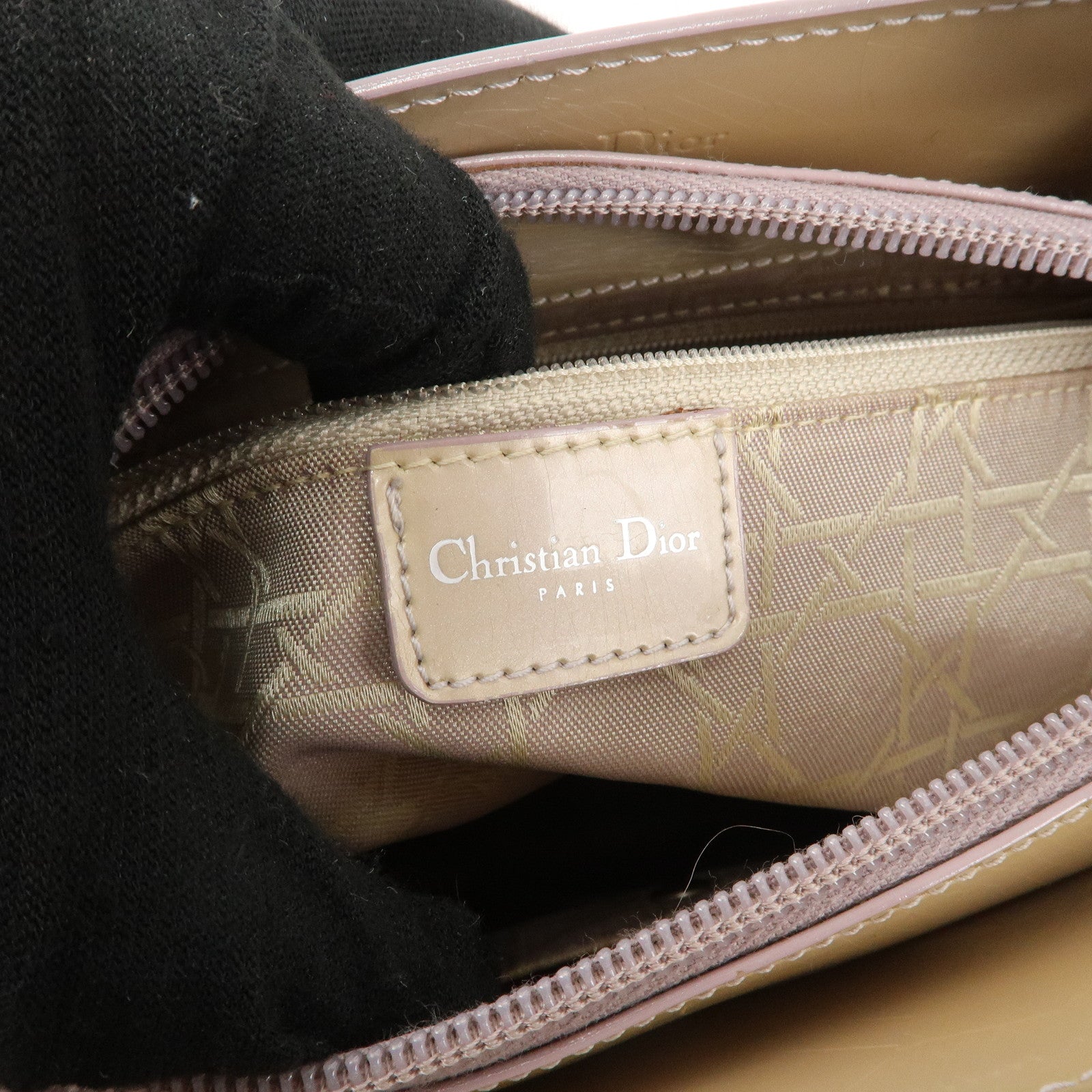 Christian Dior Maris Pearl Patent Leather Tote Bag Beige Used