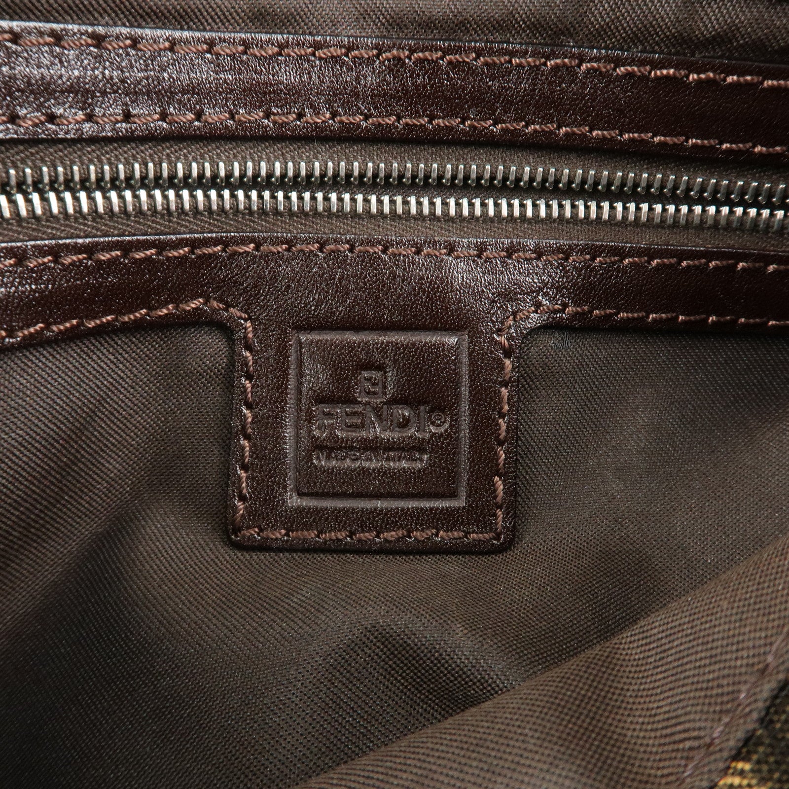 FENDI Zucca Mamma Baguette Canvas Shoulder Bag Brown Black 26424 Used