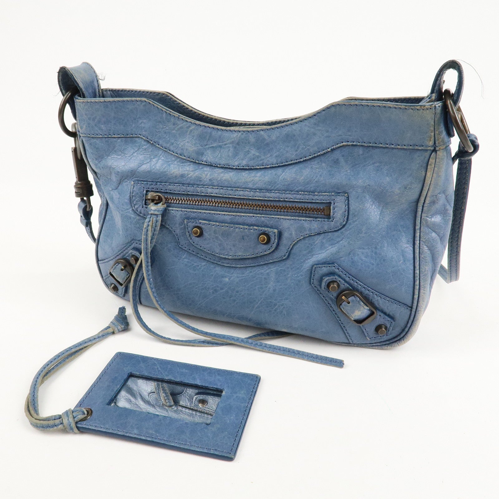 BALENCIAGA The Hip Leather Shoulder Bag Hand Bag Blue 242803 Used