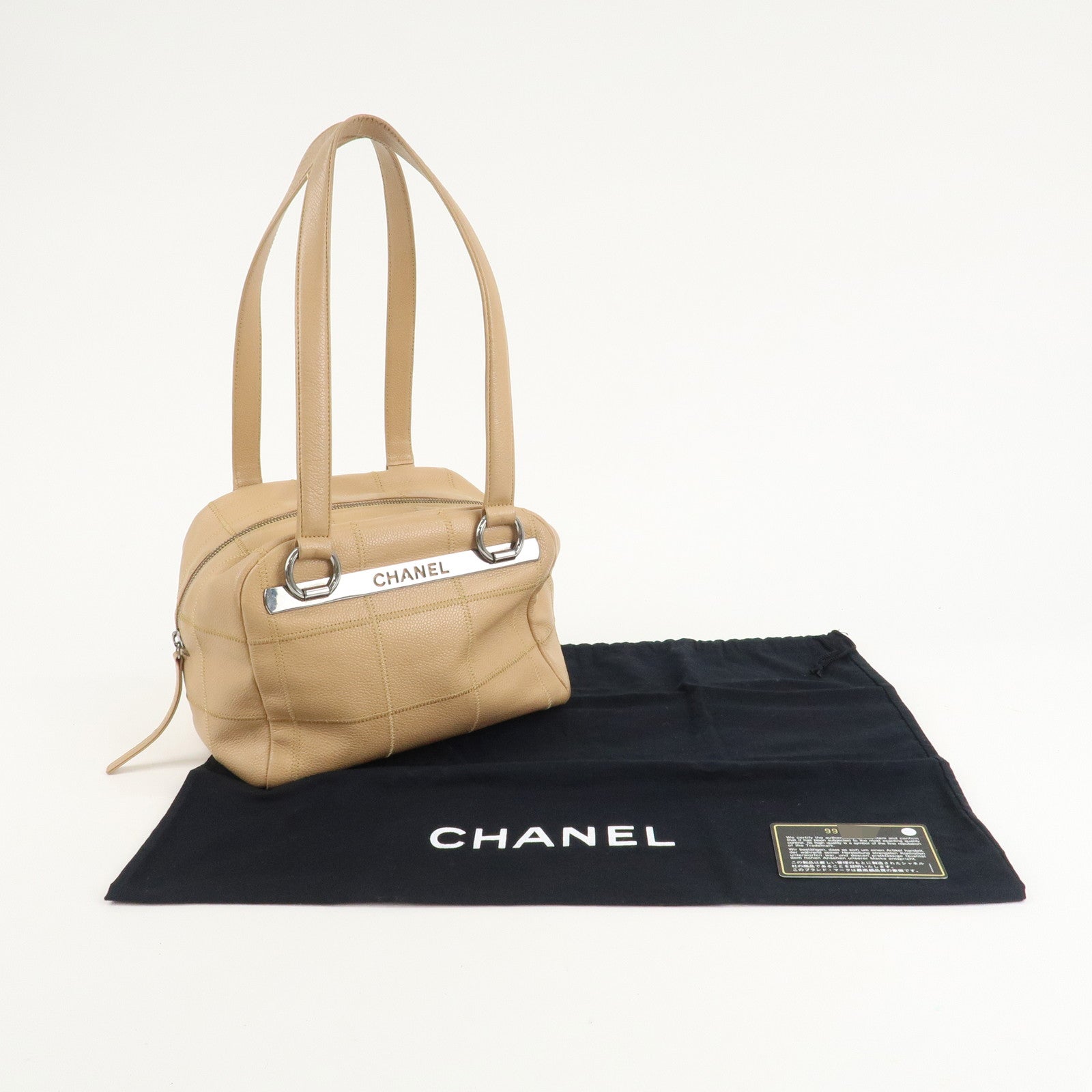 CHANEL Chocolate Bar Caviar Skin Mini Boston Bag Shoulder Bag Used