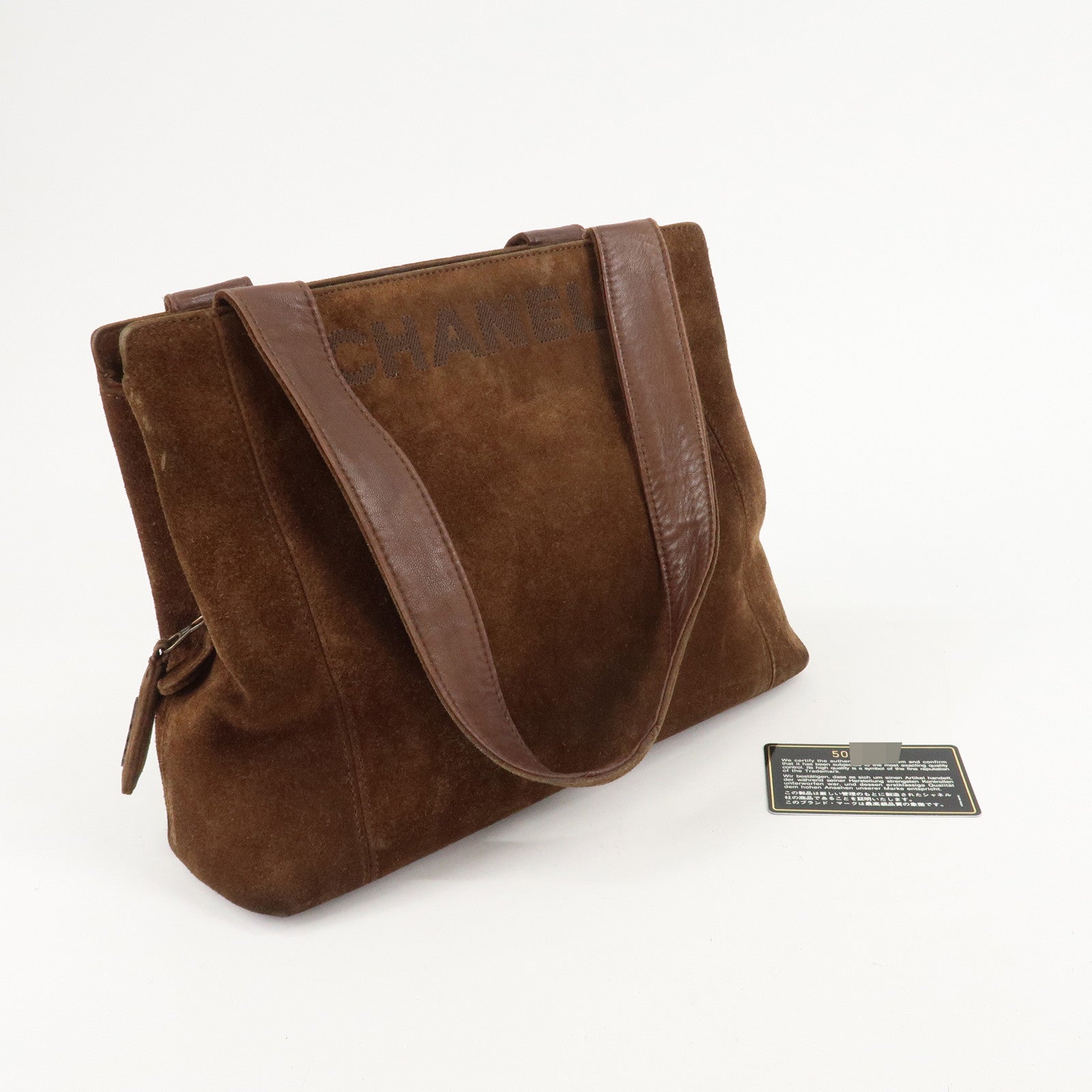CHANEL Suede Tote Bag Shoulder Bag Hand Bag Brown Used