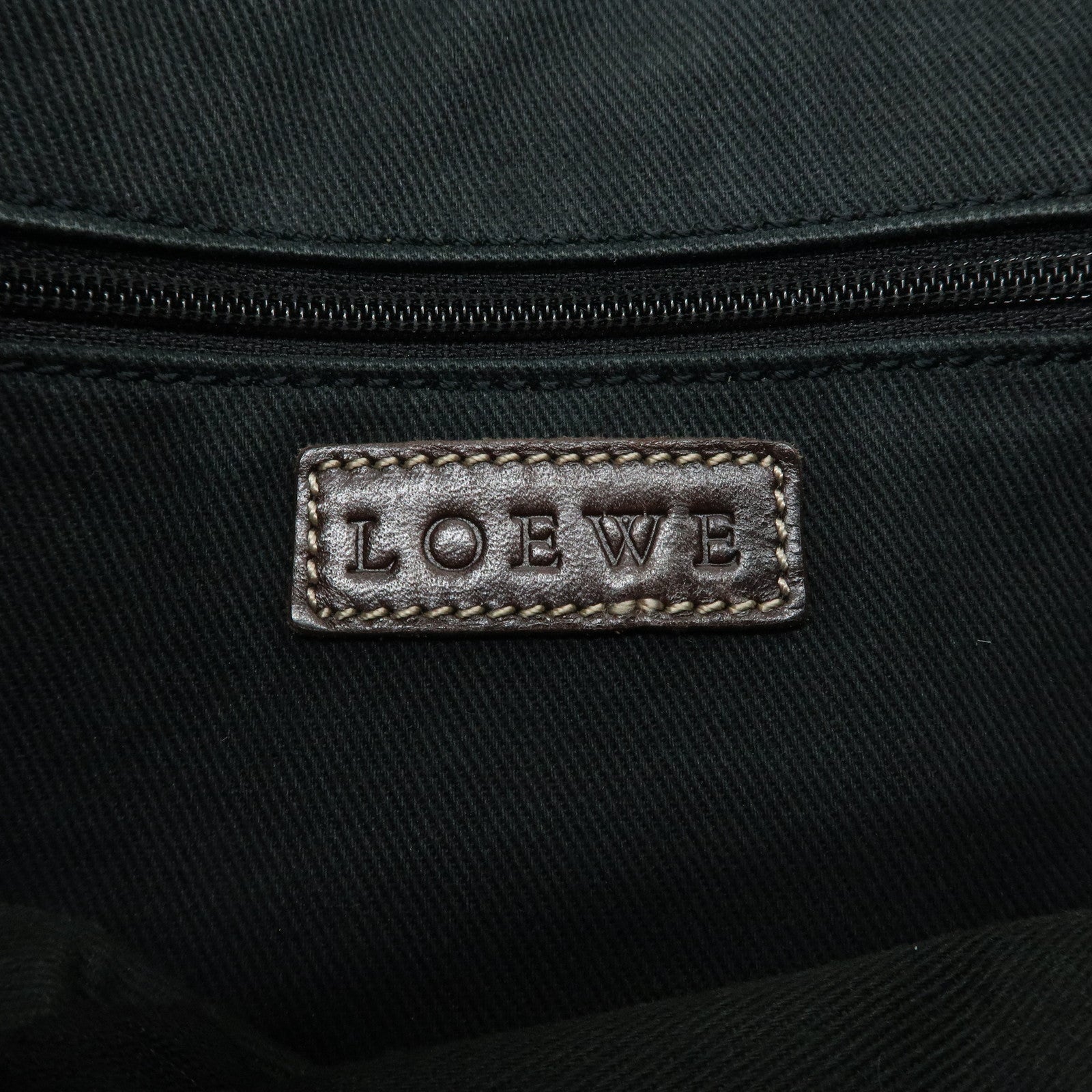 LOEWE Anagram Canvas Leather Tote Bag Blue Brown Used