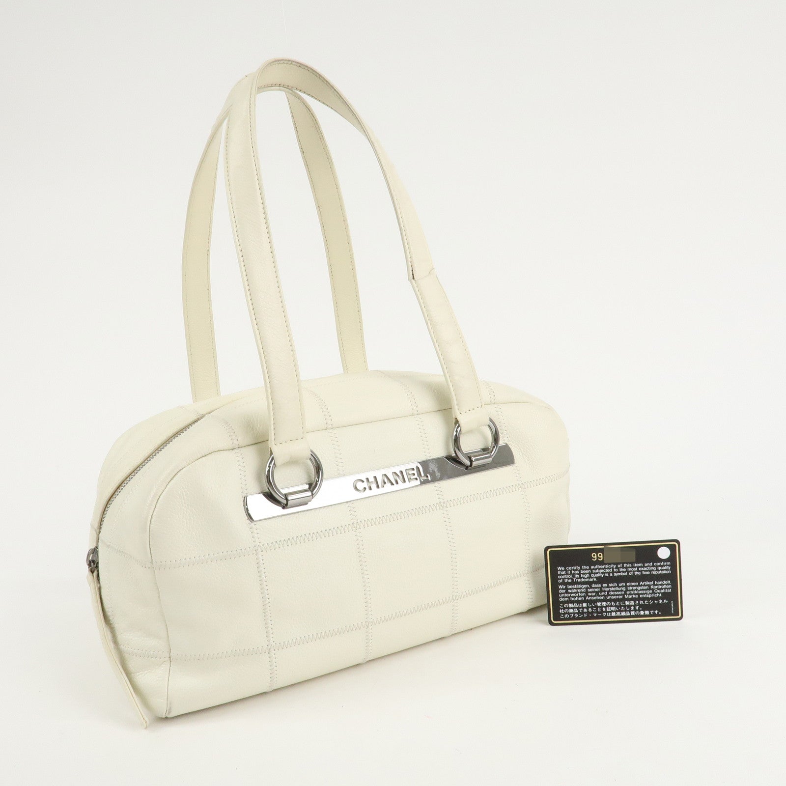 CHANEL Chocolate Bar Caviar Skin Mini Boston Bag Black A26135 Used