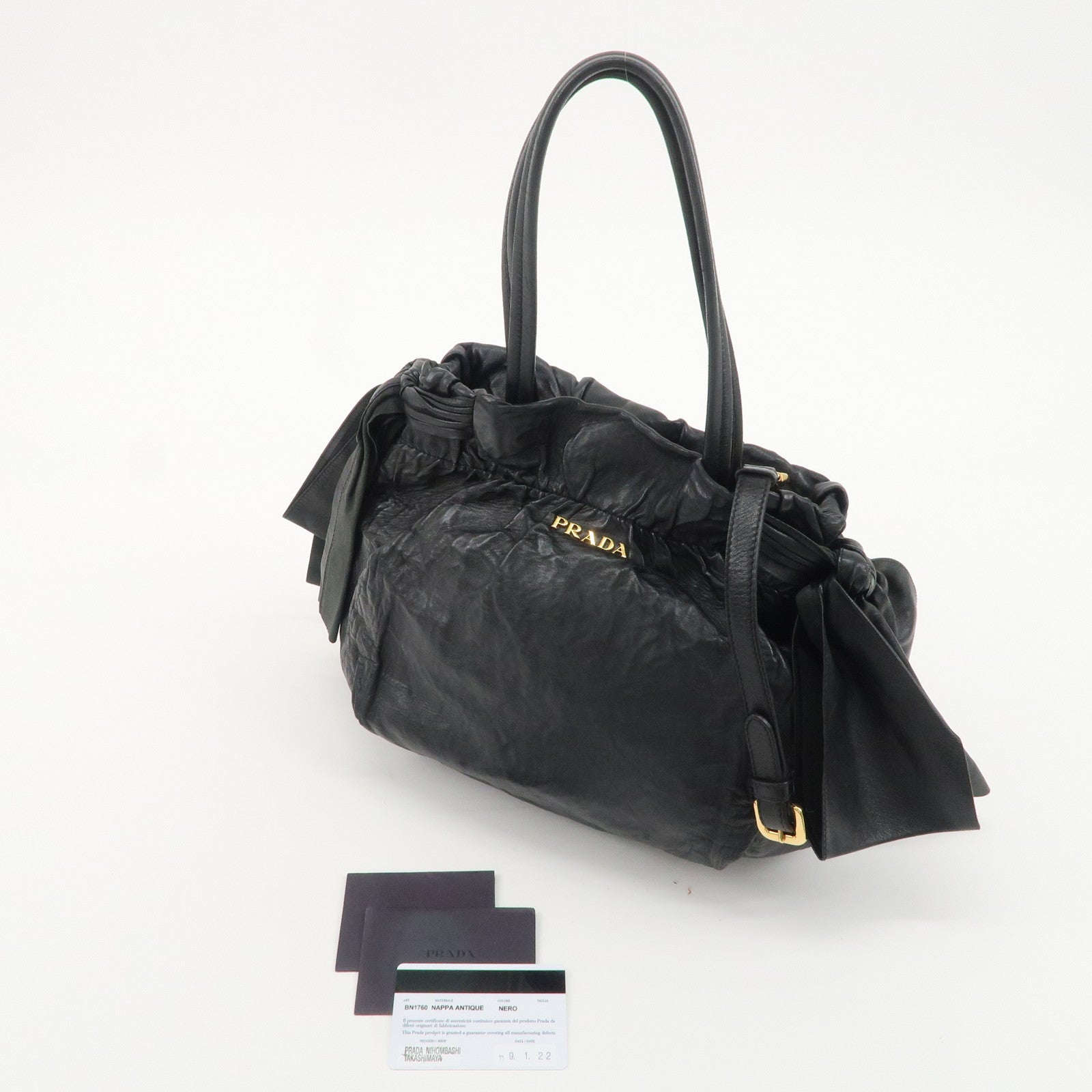 PRADA Leather Ribbon 2Way Bag Hand Bag Shoulder Bag BN1760 Used