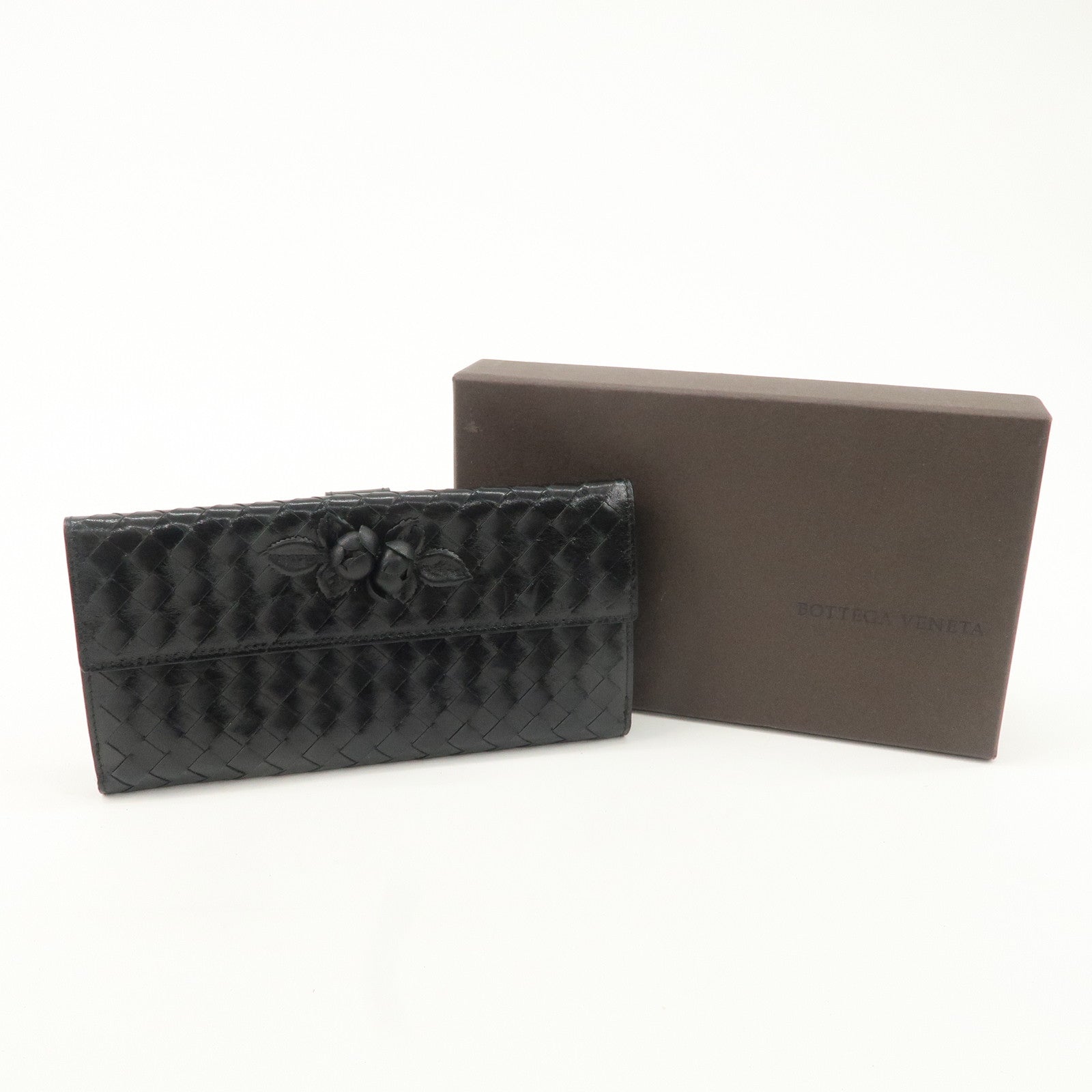 BOTTEGA VENETA Intrecciato Leather W Hook Bifold Wallet Black Used