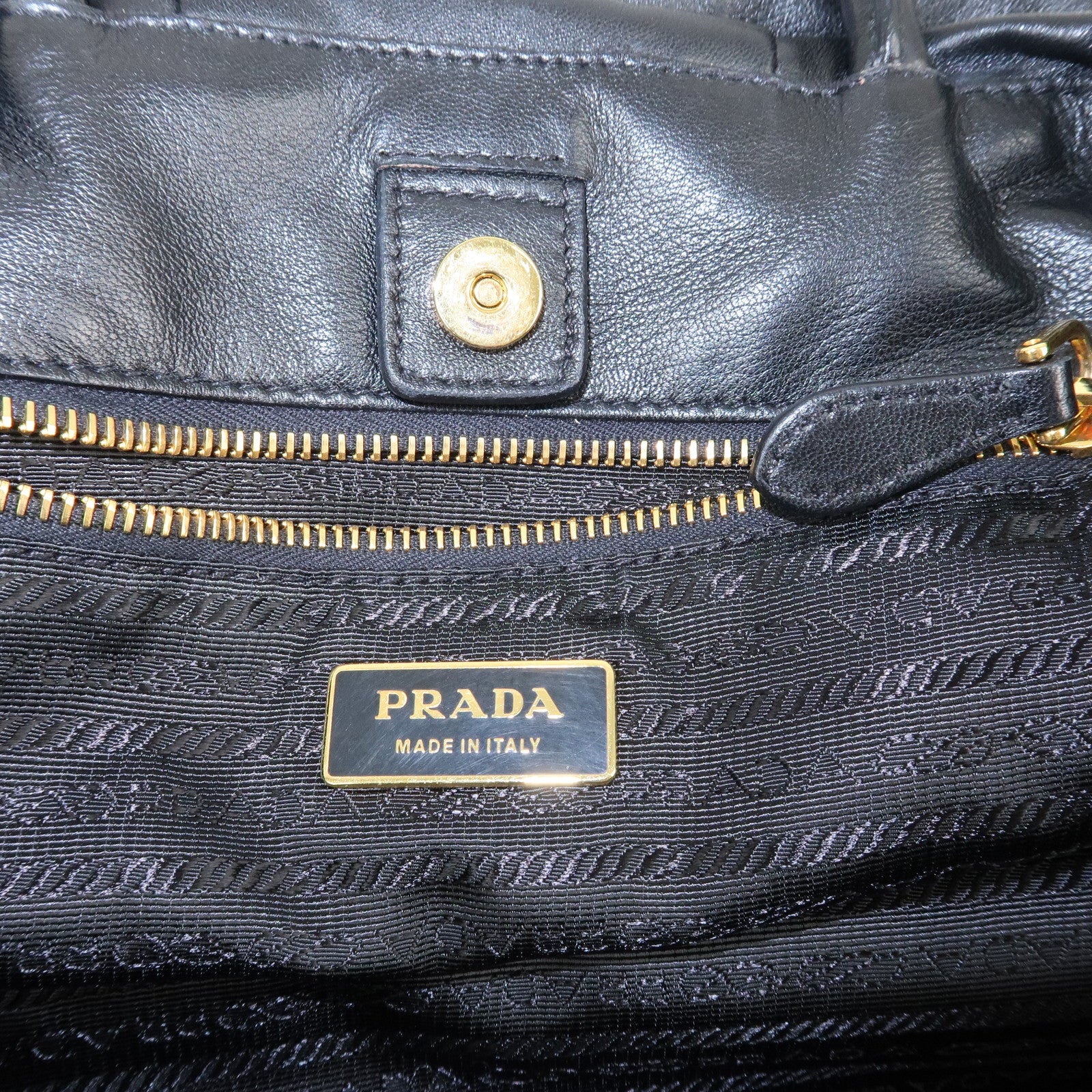 PRADA Nappa Leather Ribbon Tote Bag Hand Bag NERO Black BN1601 Used