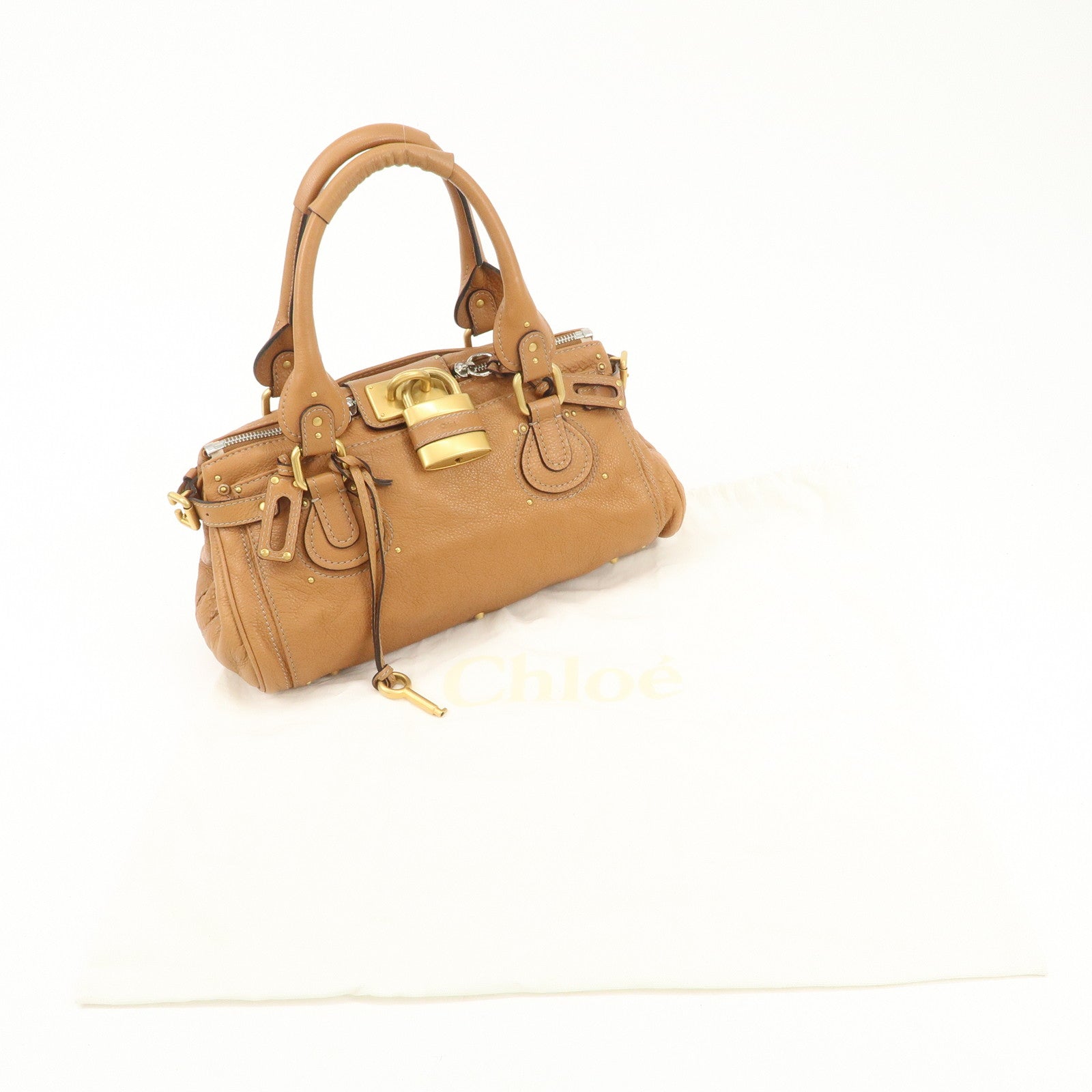 Chloe Paddington Leather Medium Hand Bag Shoulder Bag Brown Used