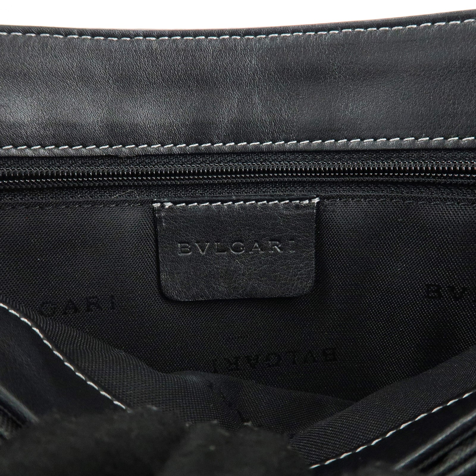 BVLGARI Leather Logo Shoulder Bag Hand Bag Black Silver HDW Used
