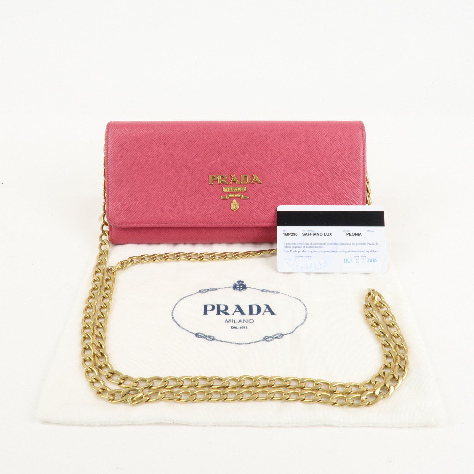 PRADA Saffiano Metal Chain Wallet Shoulder Bag Pink 1DH002 Used