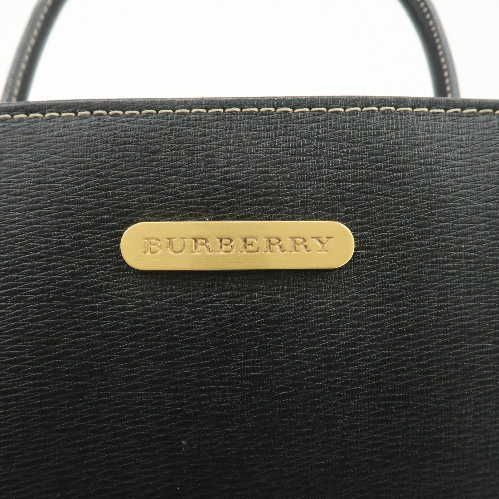 BURBERRY Logo Leather Tote Bag Hand Bag Black Used