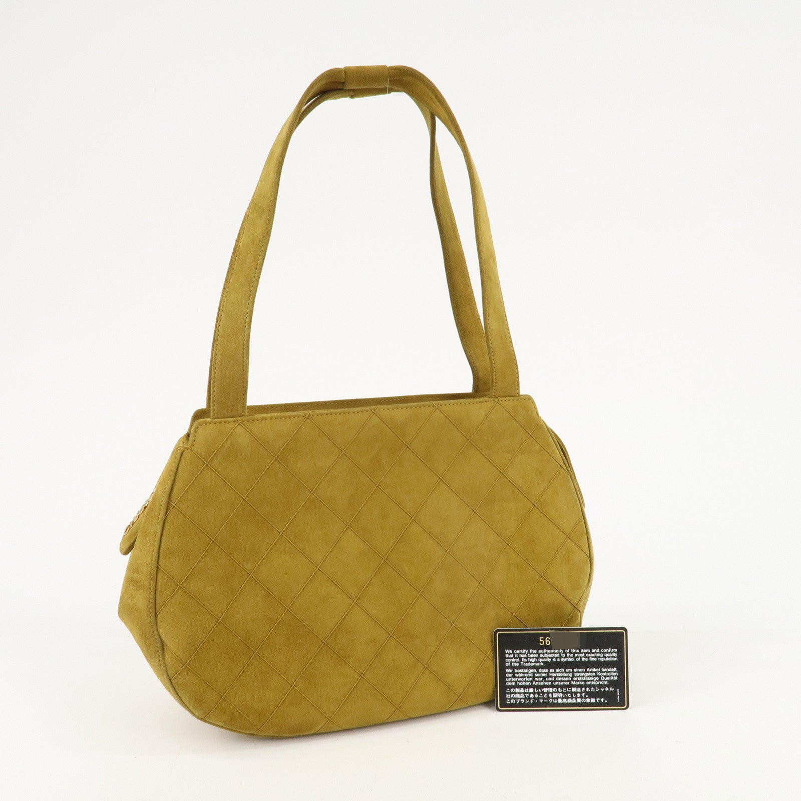 CHANEL Suede Shoulder Bag Hand Bag Mustard Gold Hardware Used