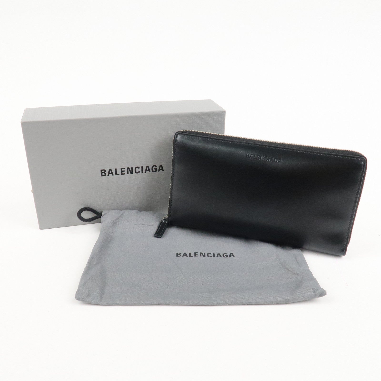 BALENCIAGA Leather Essentials Continental Wallet Black 664041 Used