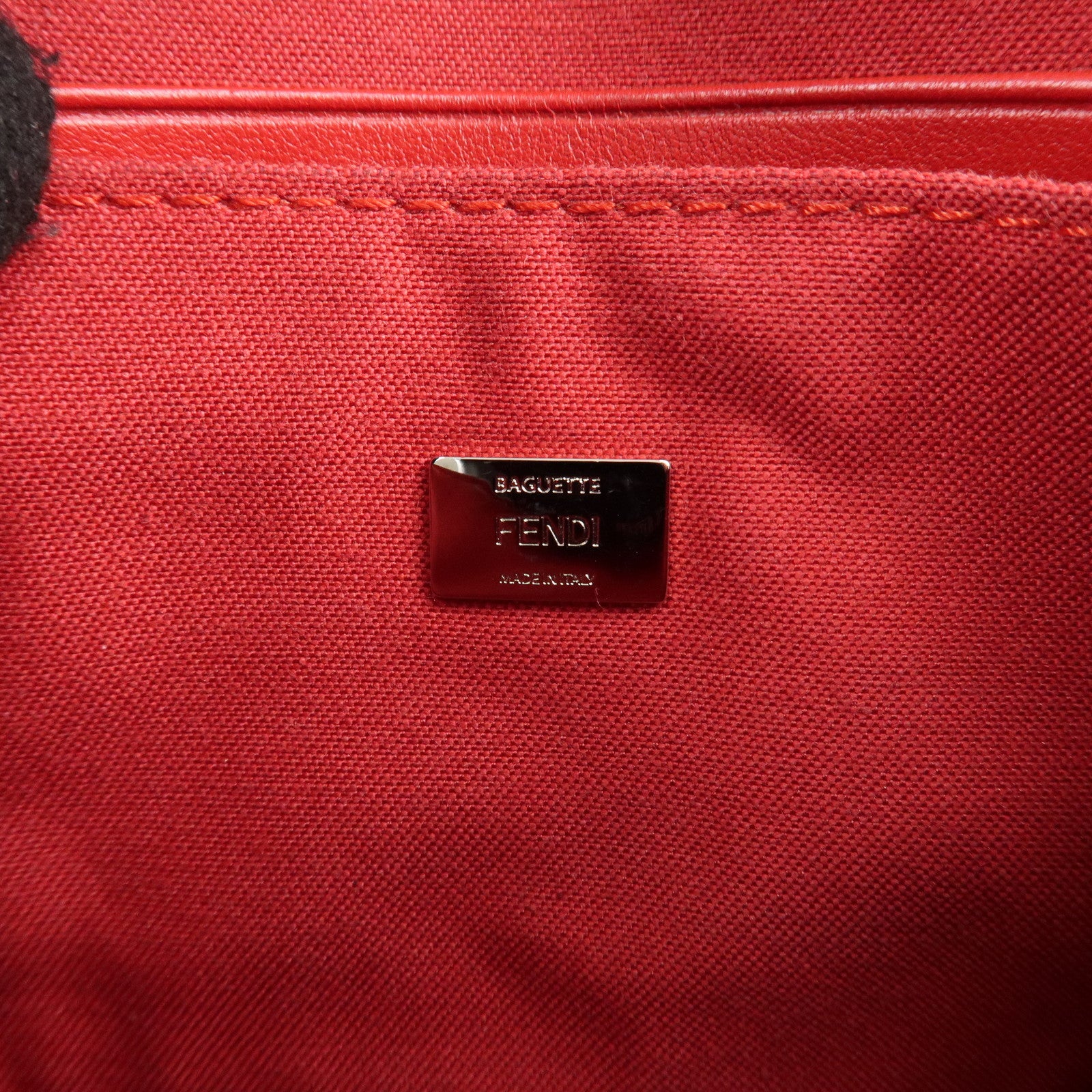 FENDI Micro Baguette Leather Shoulder Bag Red 8M0354 Used