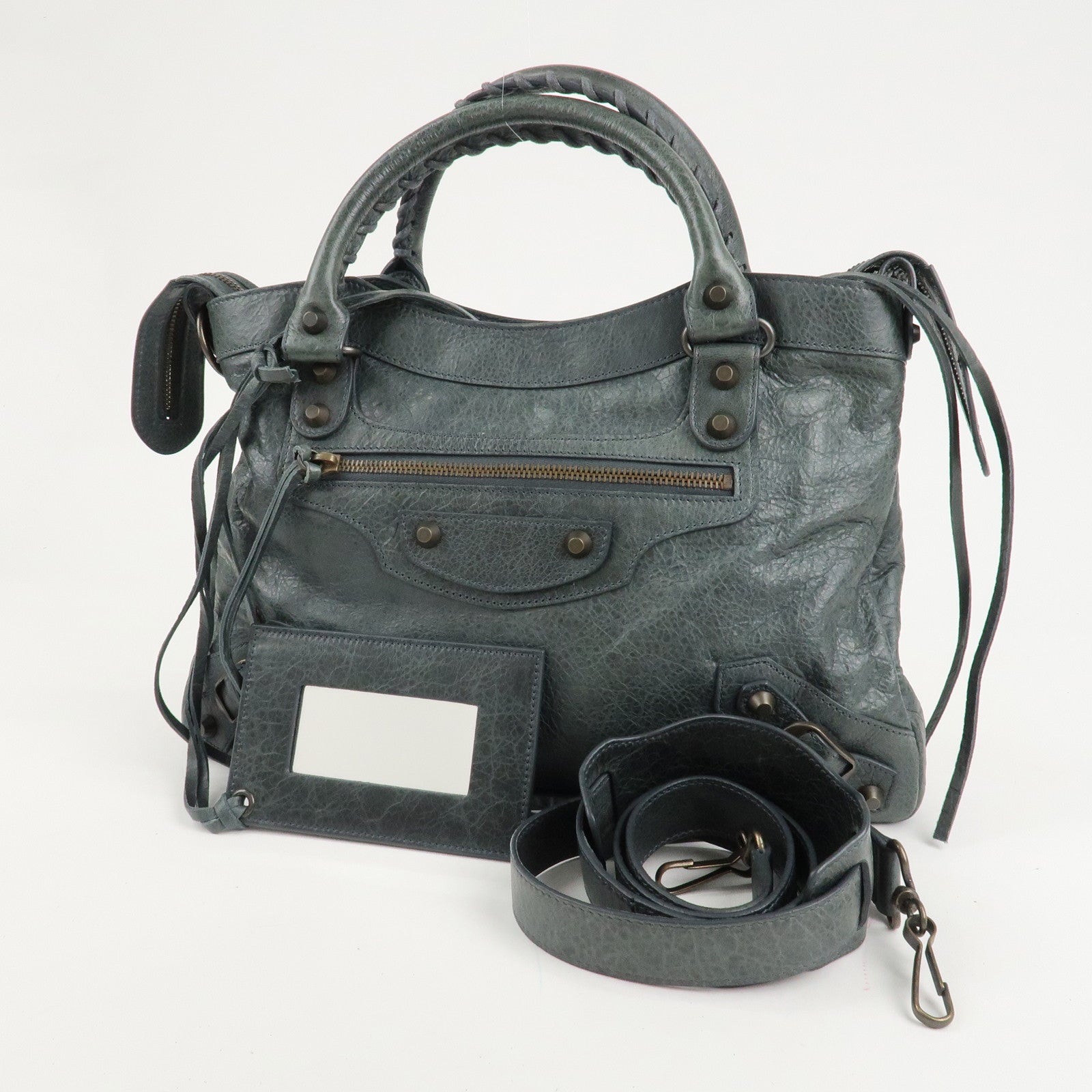 BALENCIAGA The City Leather 2way Bag Hand Bag Green 240579 Used