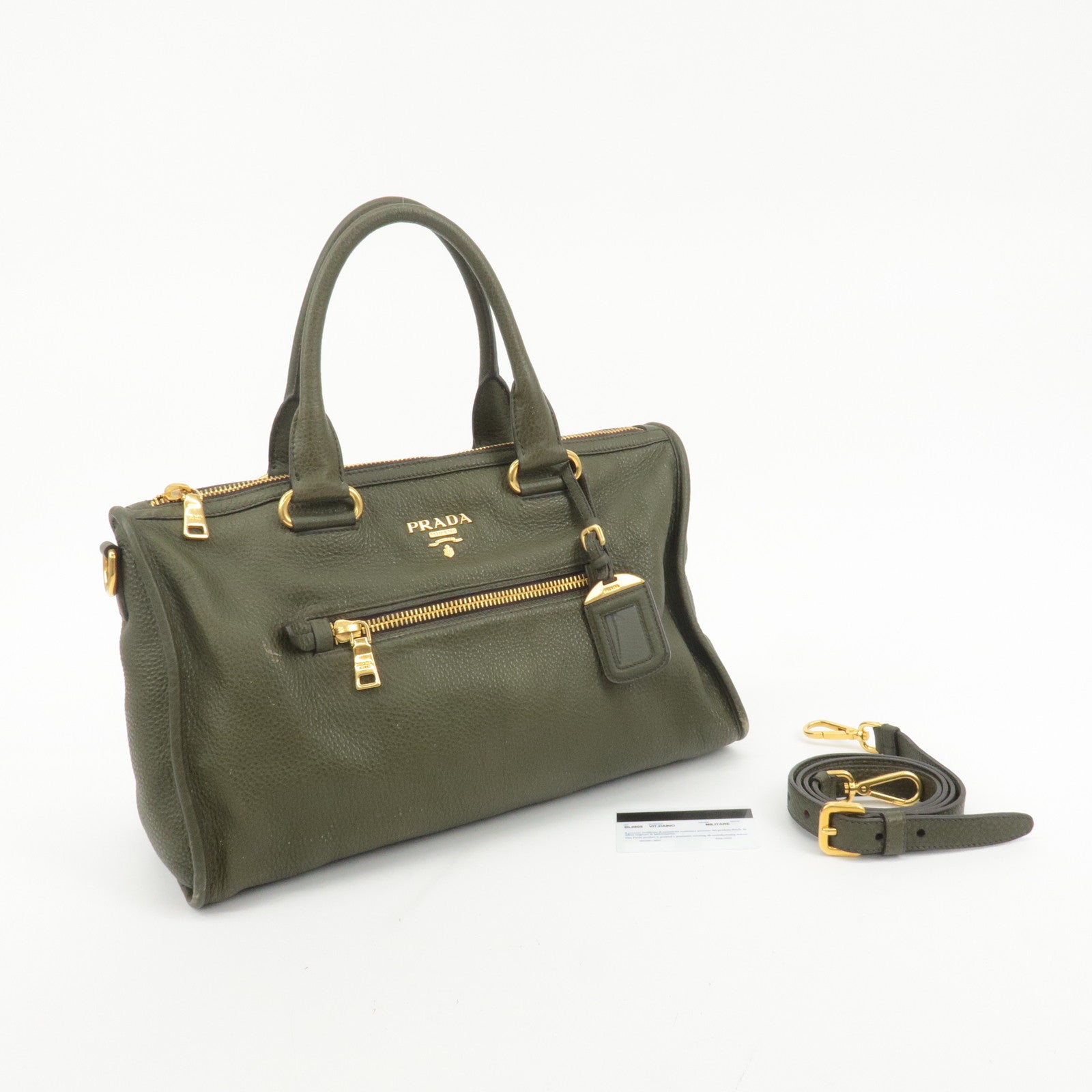 PRADA Leather 2Way Bag Hand Bag Shoulder Bag Khaki BL0805 Used