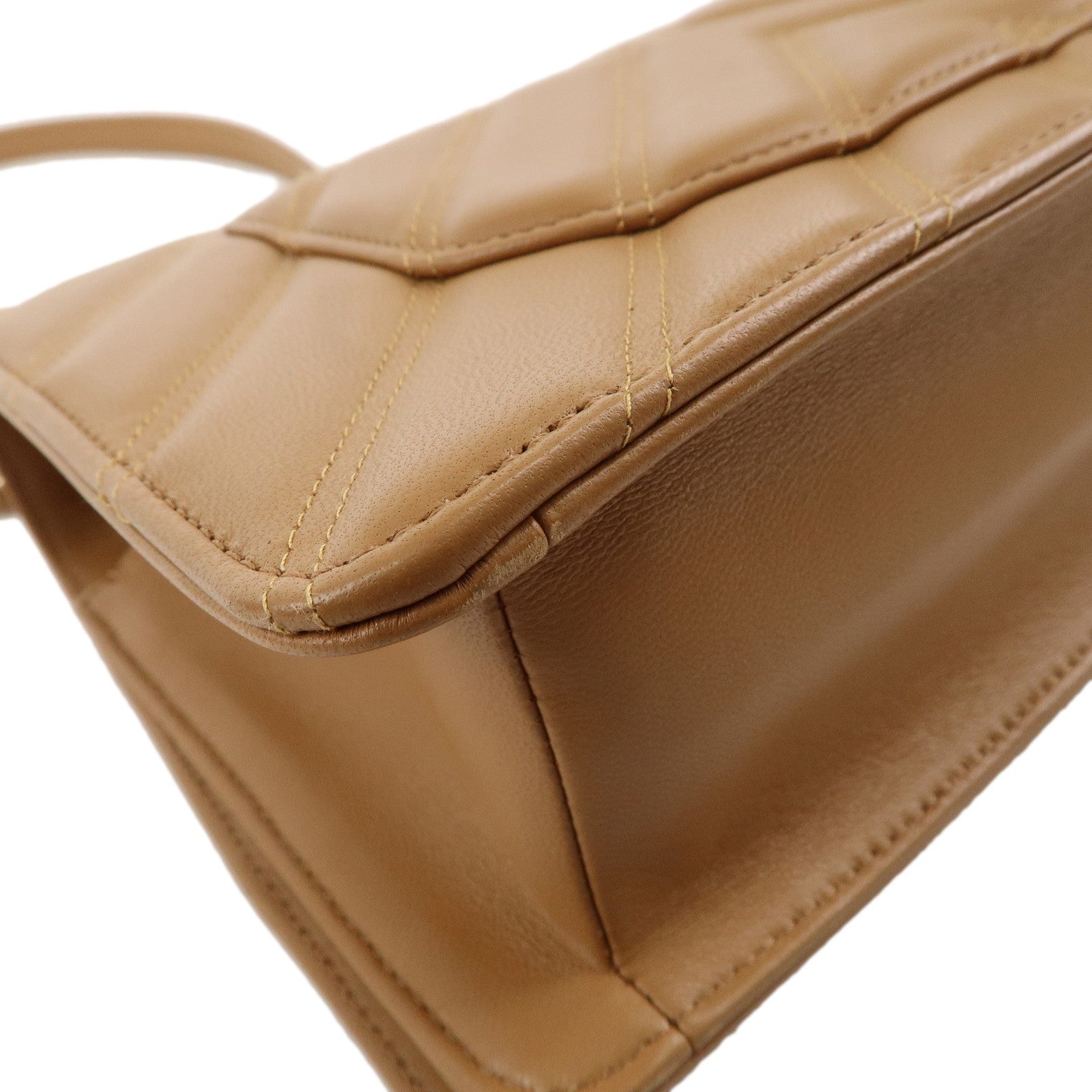 CHANEL Chevron Lamb Skin COCO Mark Chain Shoulder Bag Beige