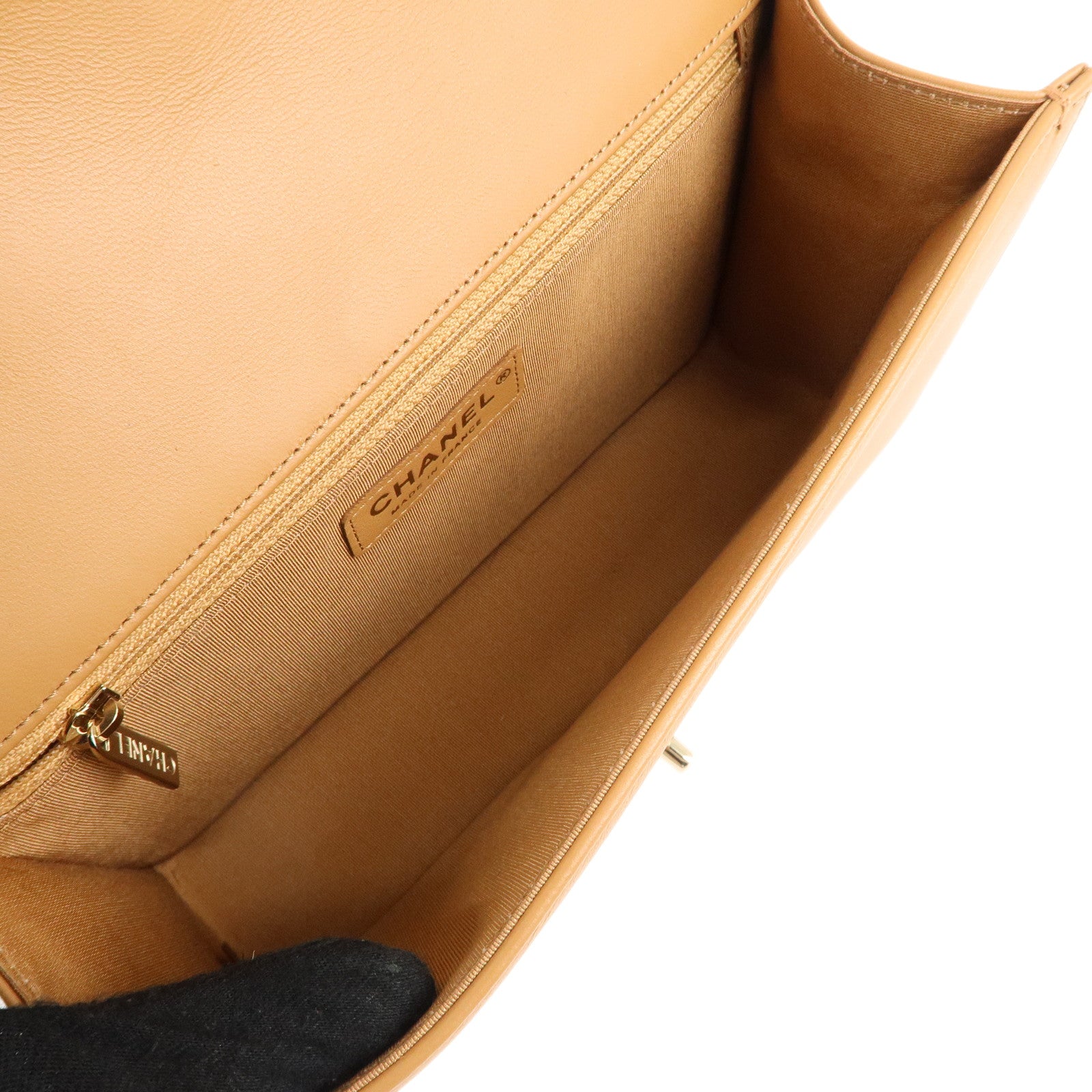 CHANEL Chevron Lamb Skin COCO Mark Chain Shoulder Bag Beige