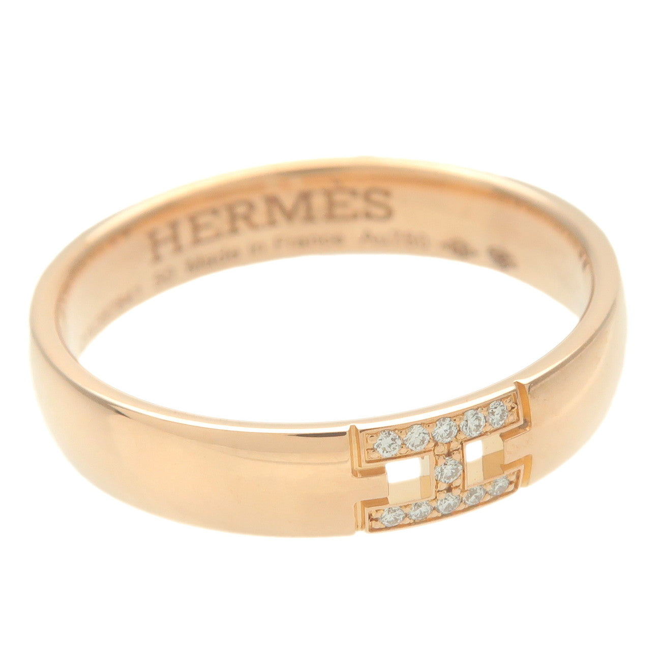 HERMES Ever Hercules 11P Diamond Ring K18PG Rose Gold #50 US5-5.5