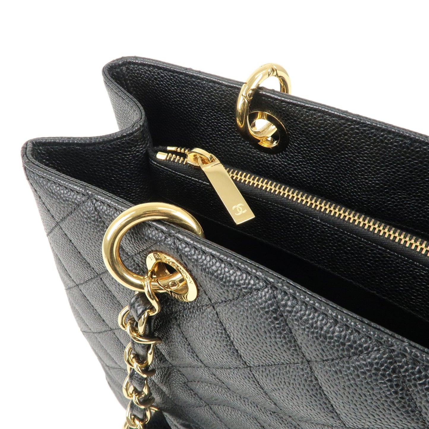 CHANEL Matelasse Caviar Skin GST Chain Tote Bag Black Gold A50995