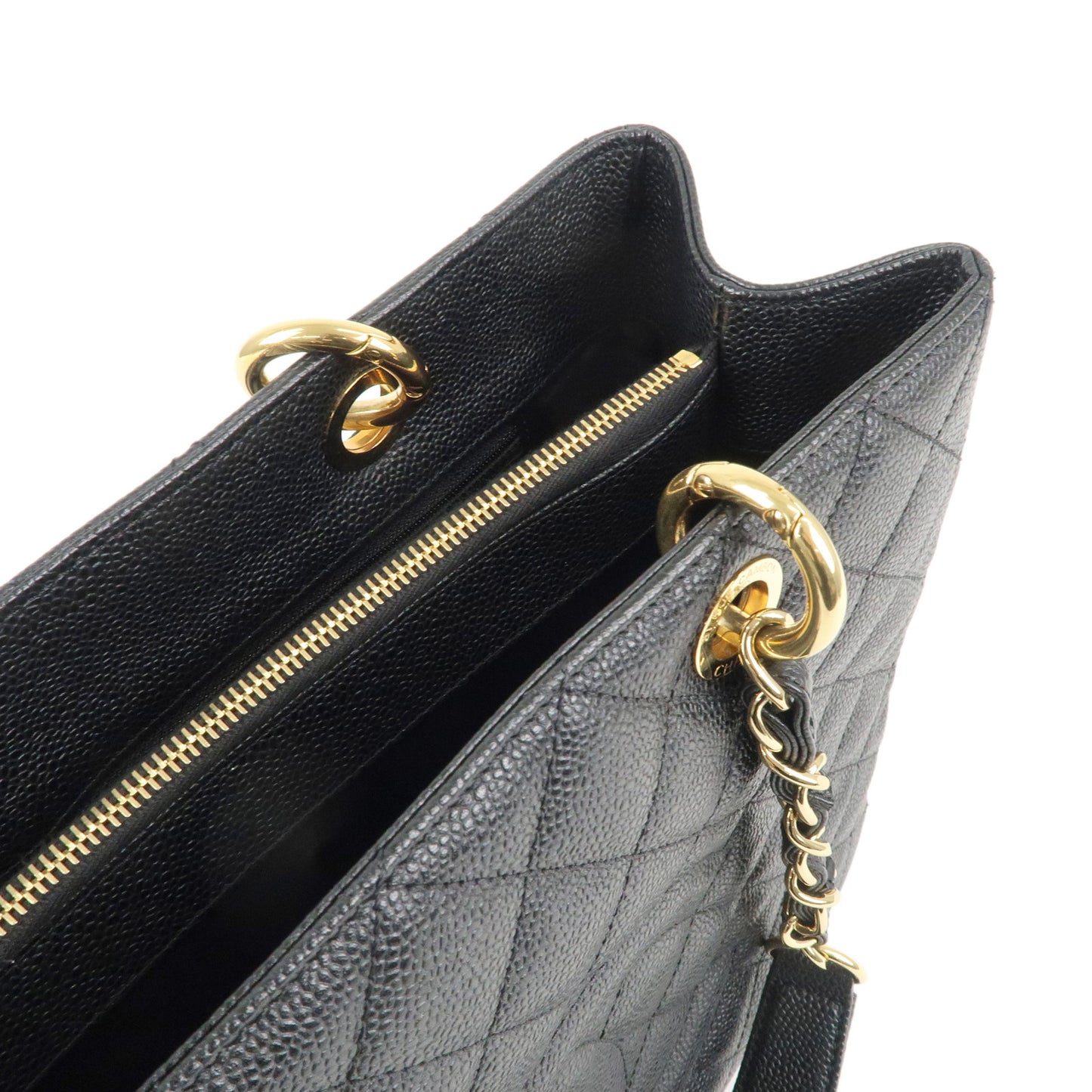 CHANEL Matelasse Caviar Skin GST Chain Tote Bag Black Gold A50995